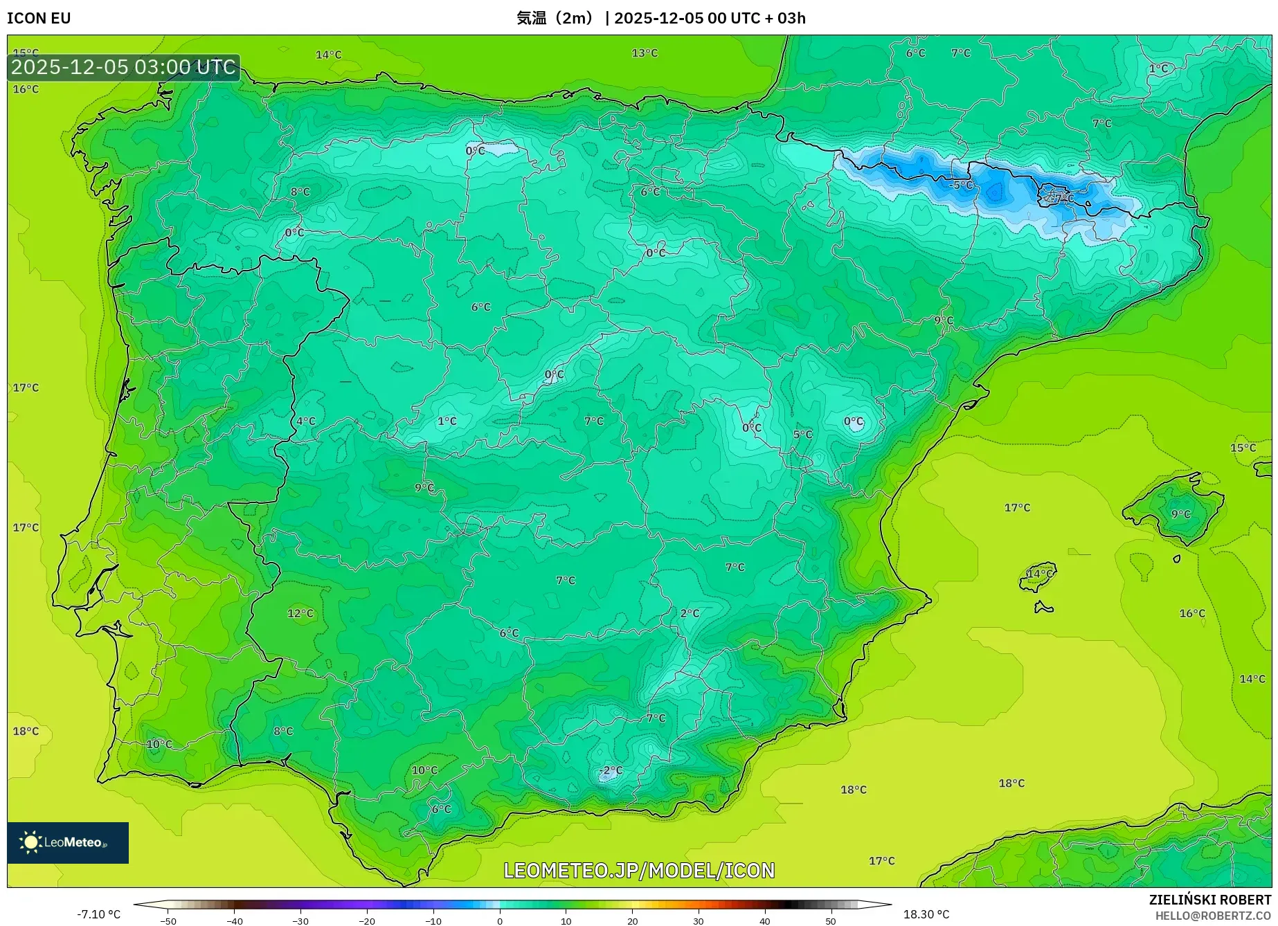 ICON model - スペイン, 気温（2m）