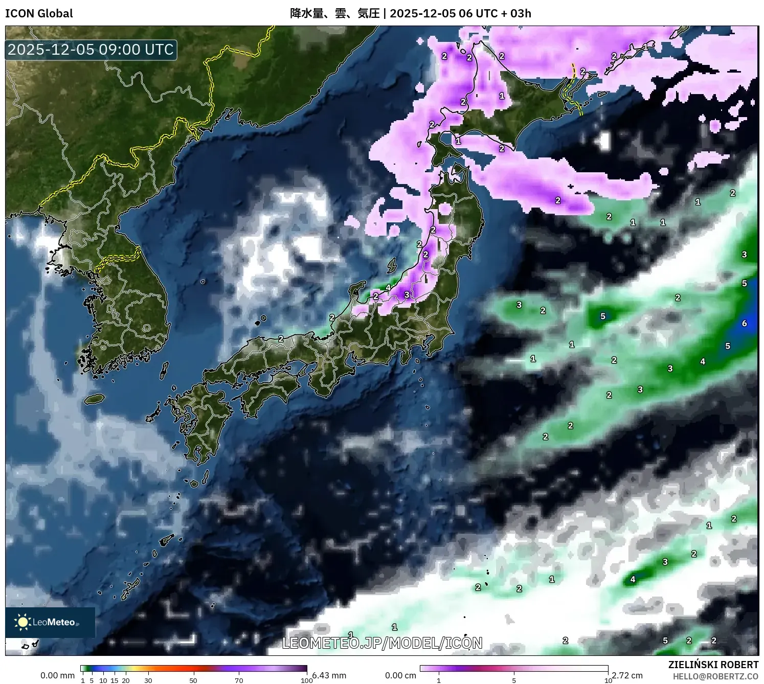 ICON model - 日本, 降水量、雲、気圧