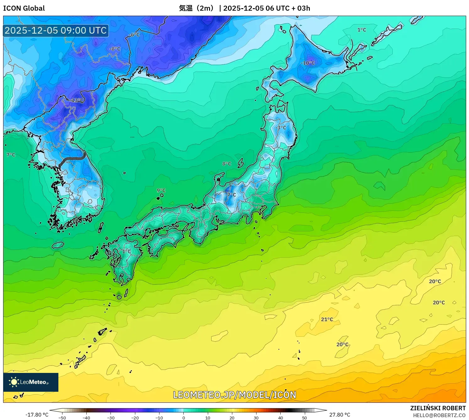 ICON model - 日本, 気温（2m）