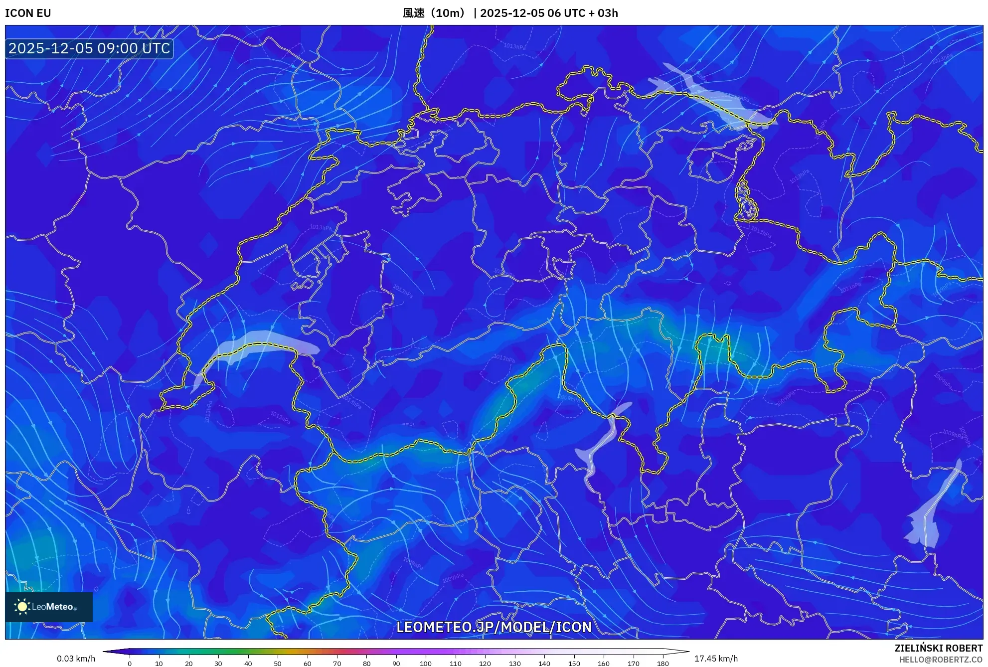 ICON model - スイス, 風速（10m）