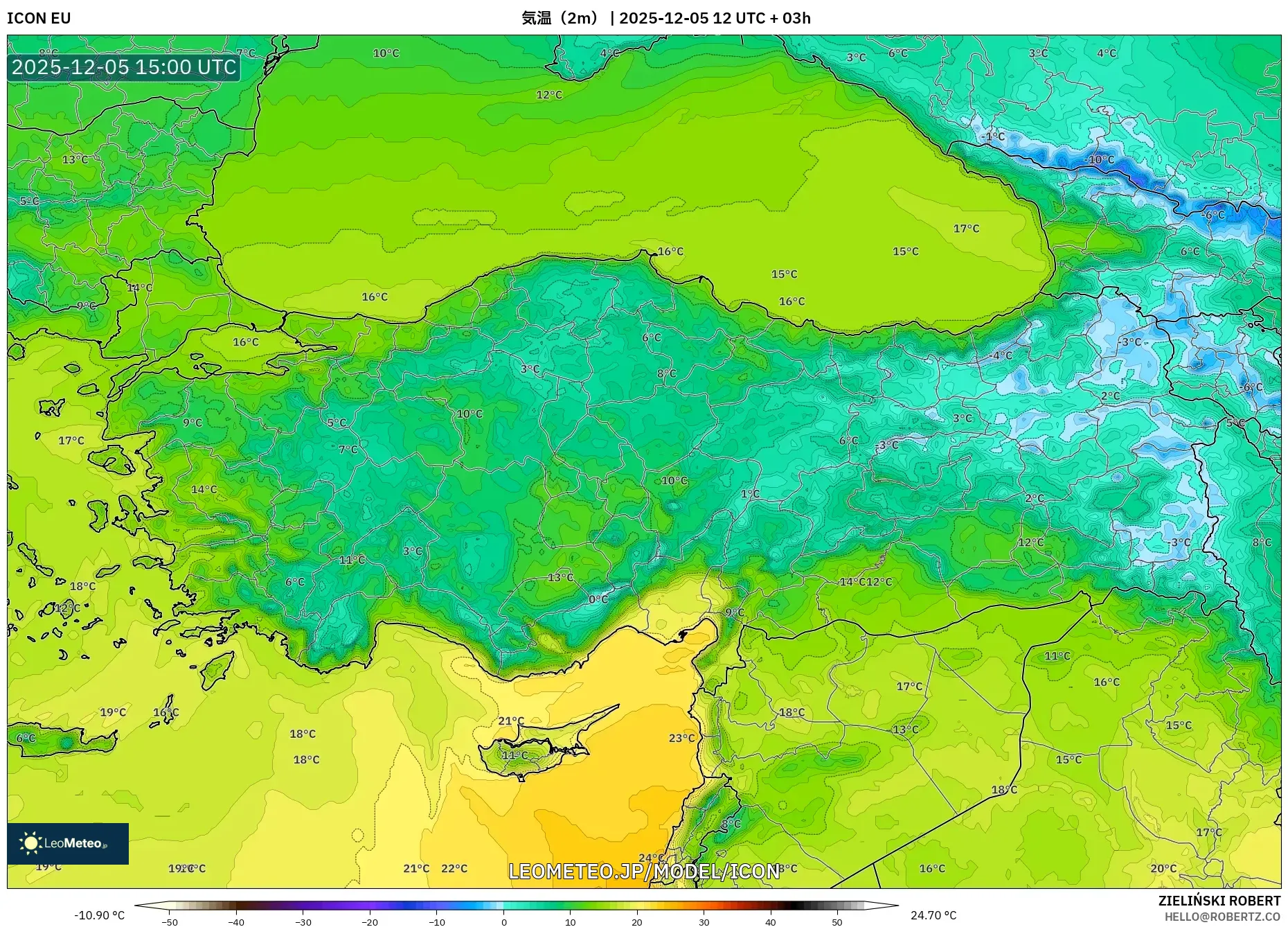 ICON model - トルコ, 気温（2m）