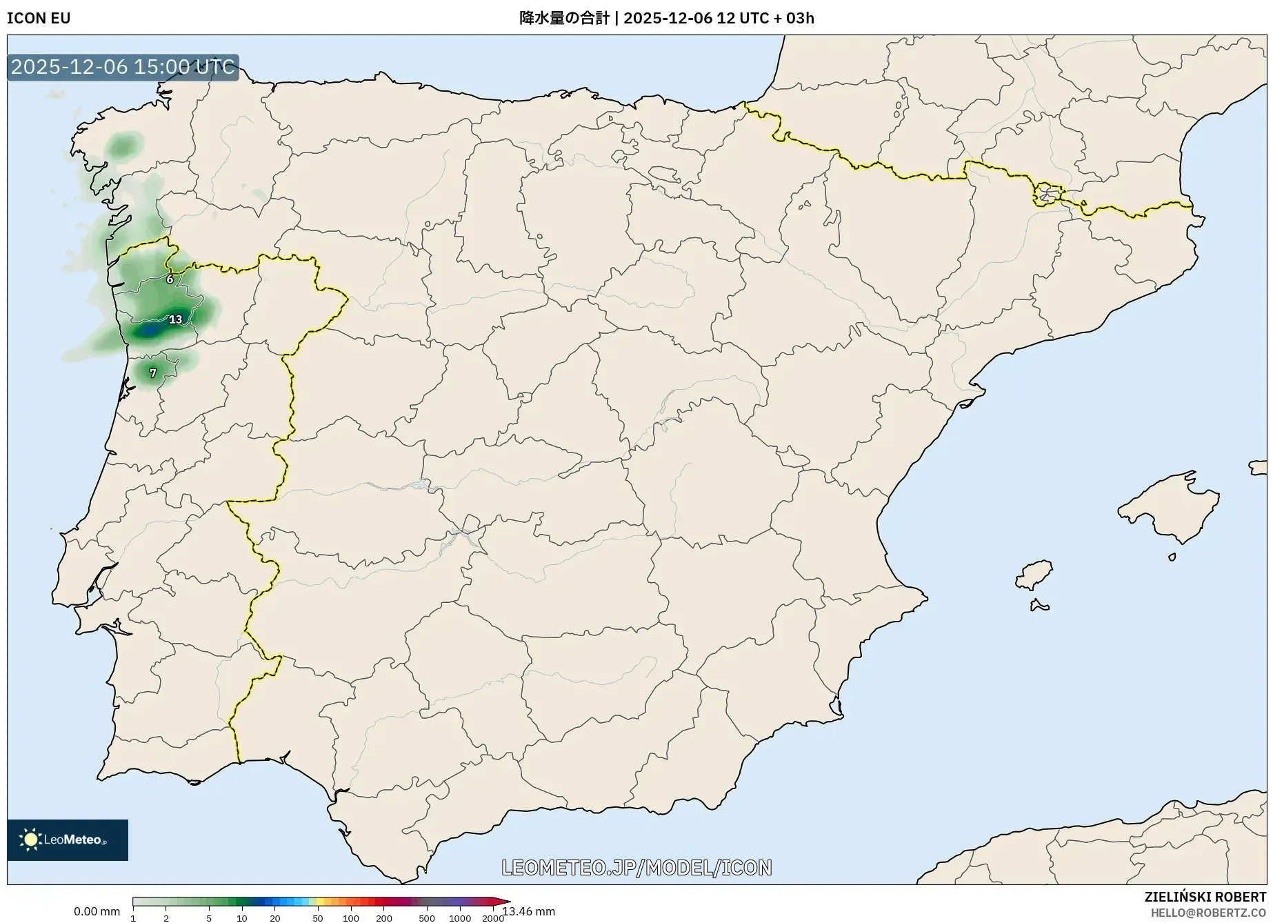 ICON model - スペイン, 降水量の合計