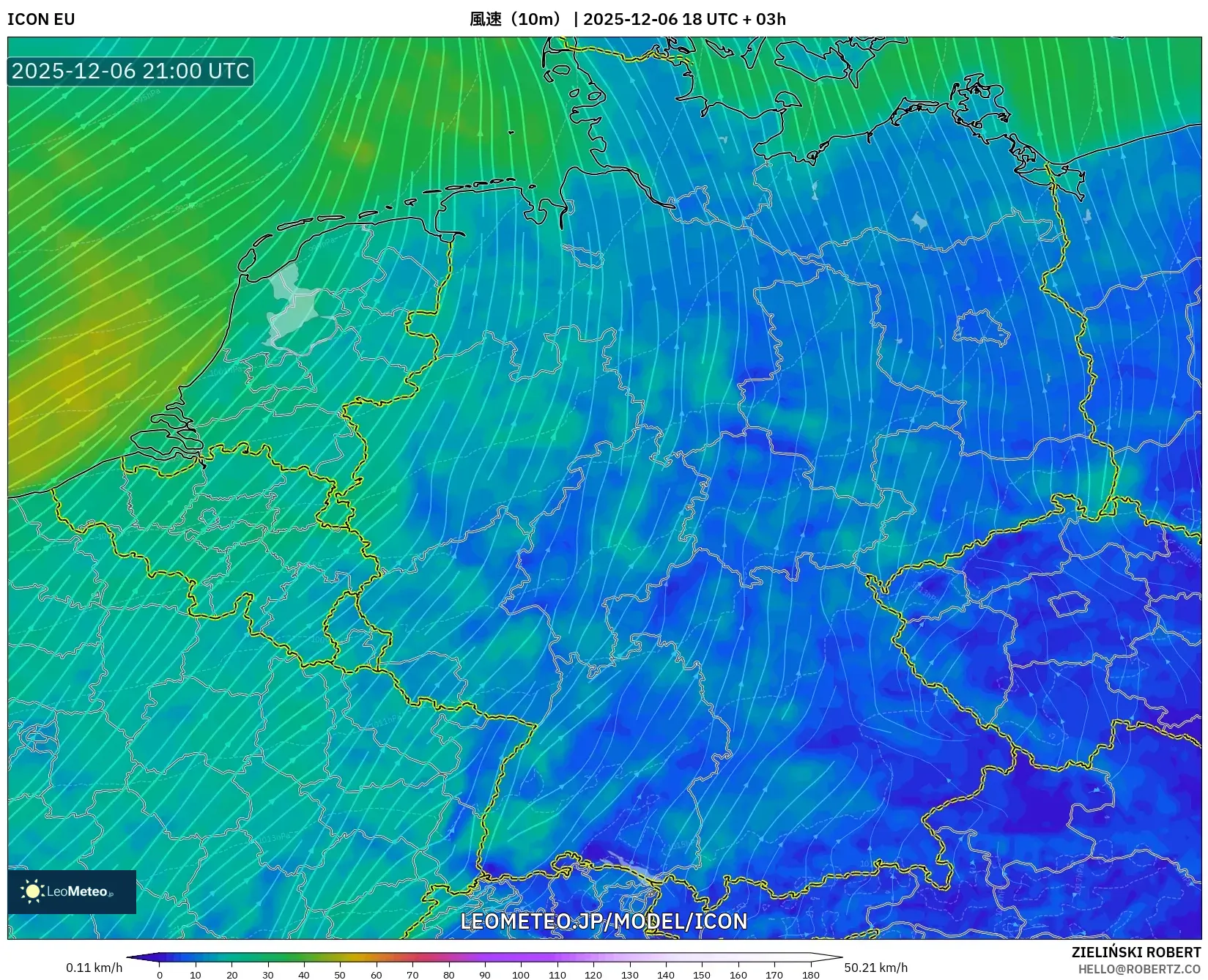 ICON model - ドイツ, 風速（10m）