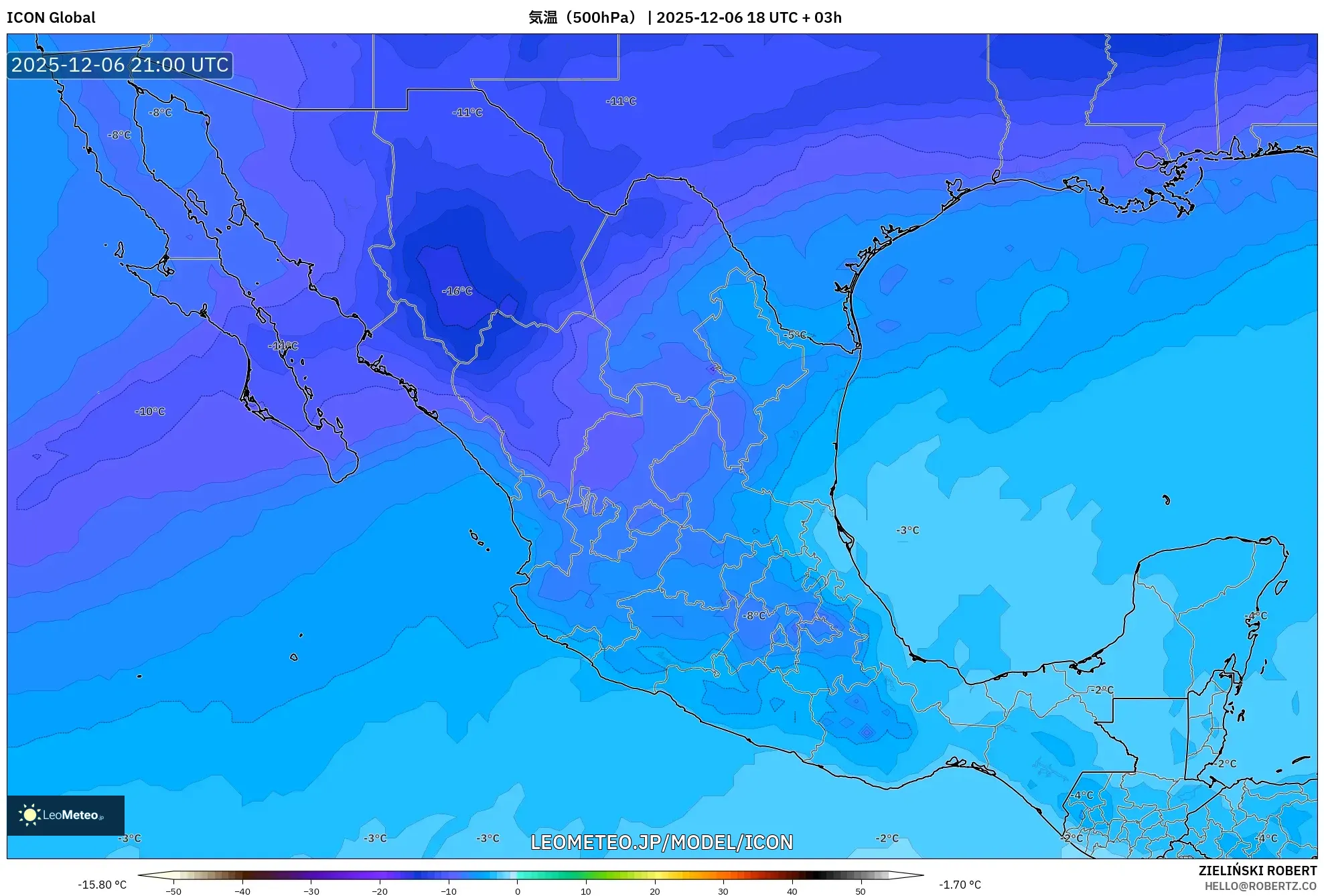 ICON model - メキシコ, 気温（500hPa）