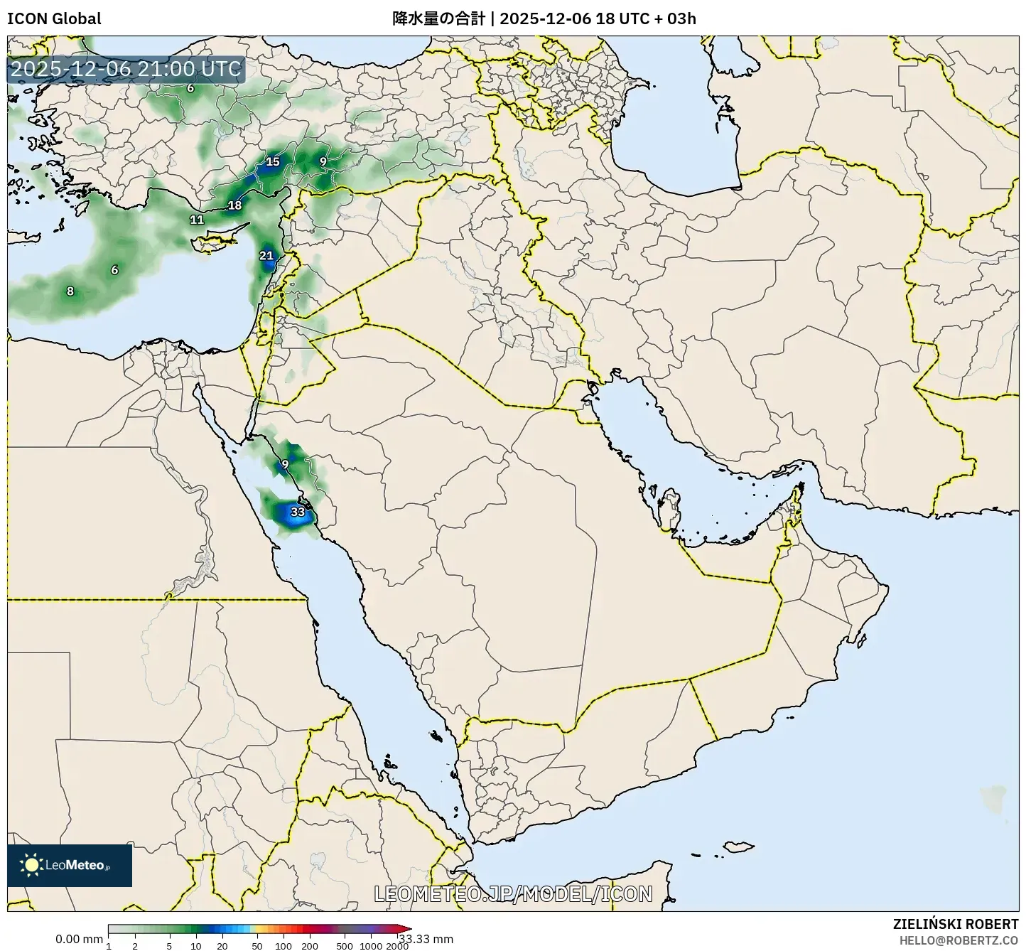 ICON model - 中東, 降水量の合計
