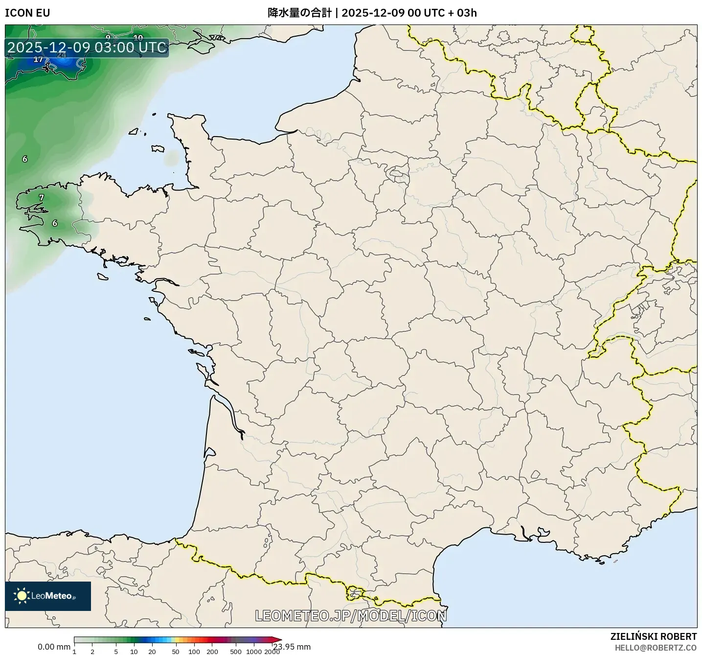 ICON model - フランス, 降水量の合計