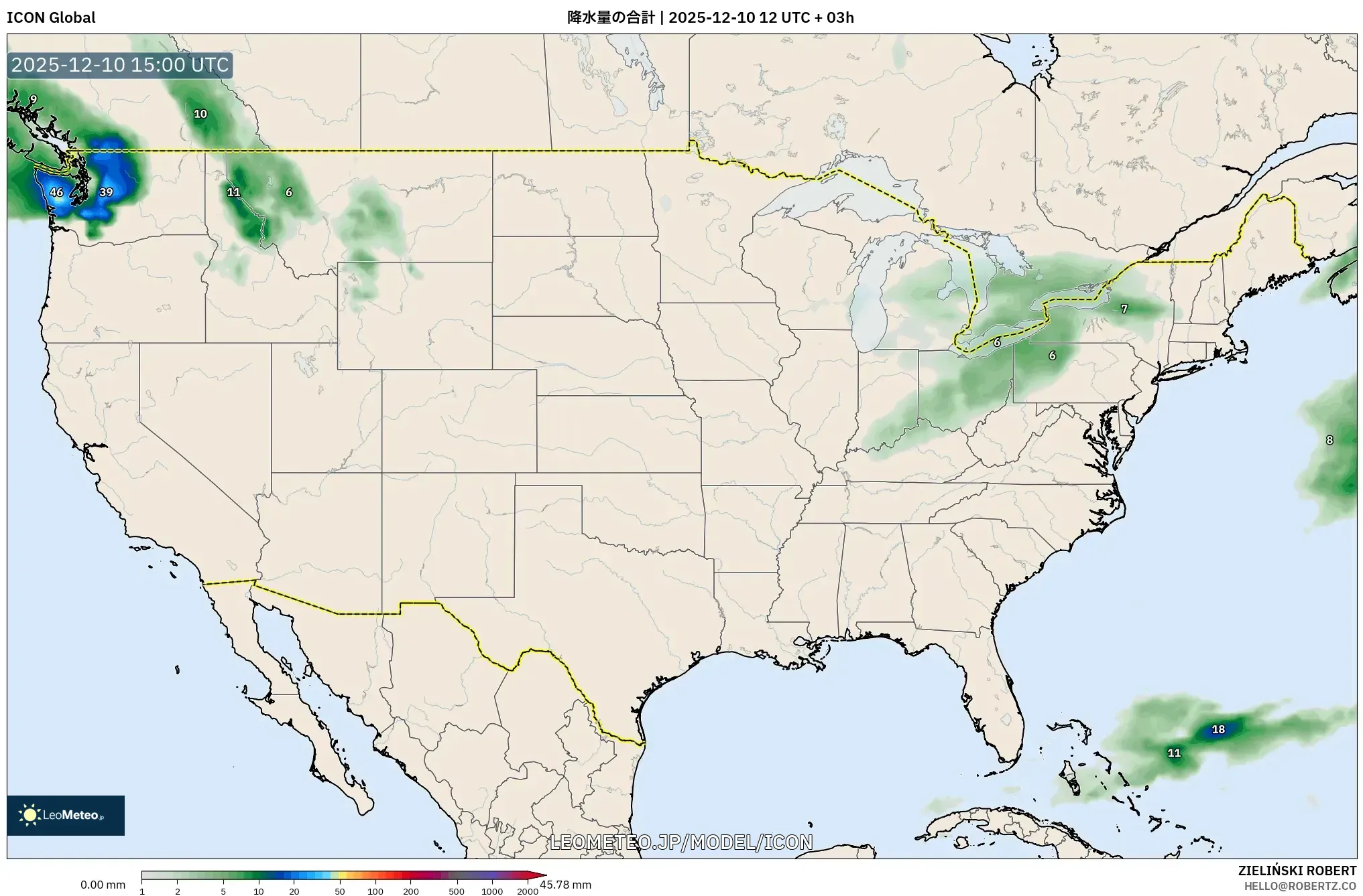 ICON model - アメリカ合衆国, 降水量の合計