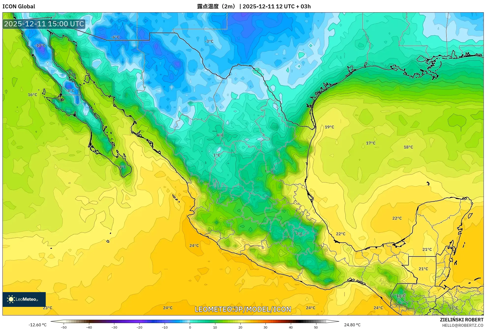 ICON model - メキシコ, 露点温度（2m）