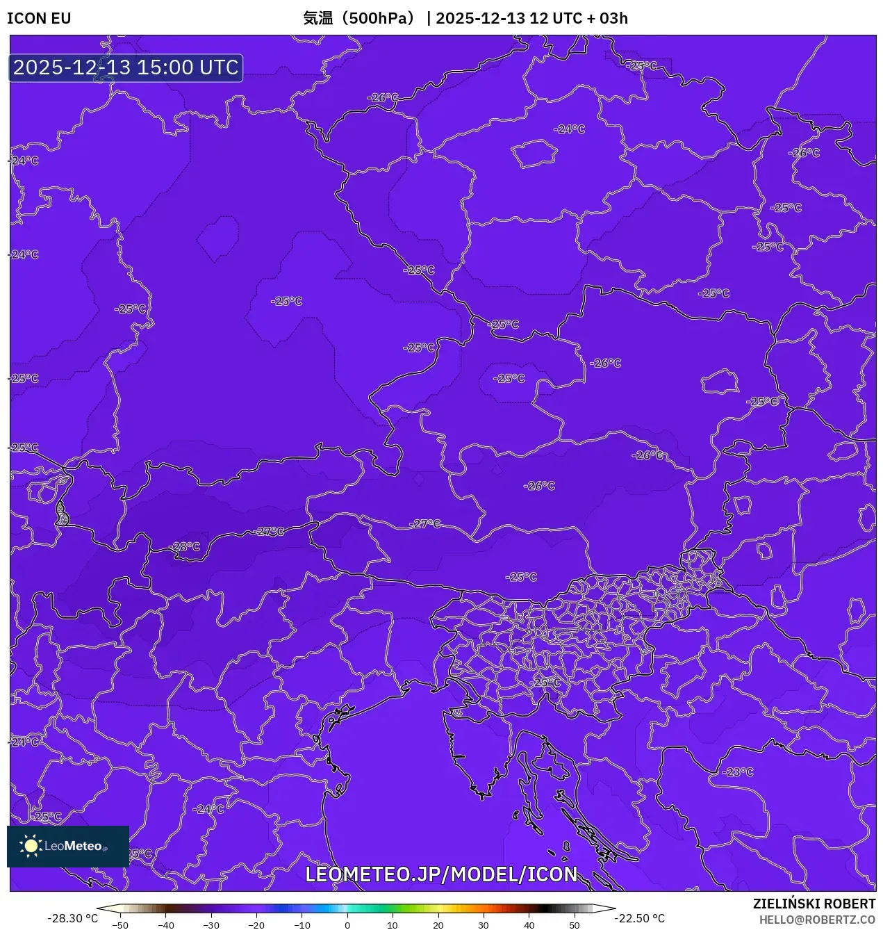 ICON model - オーストリア, 気温（500hPa）