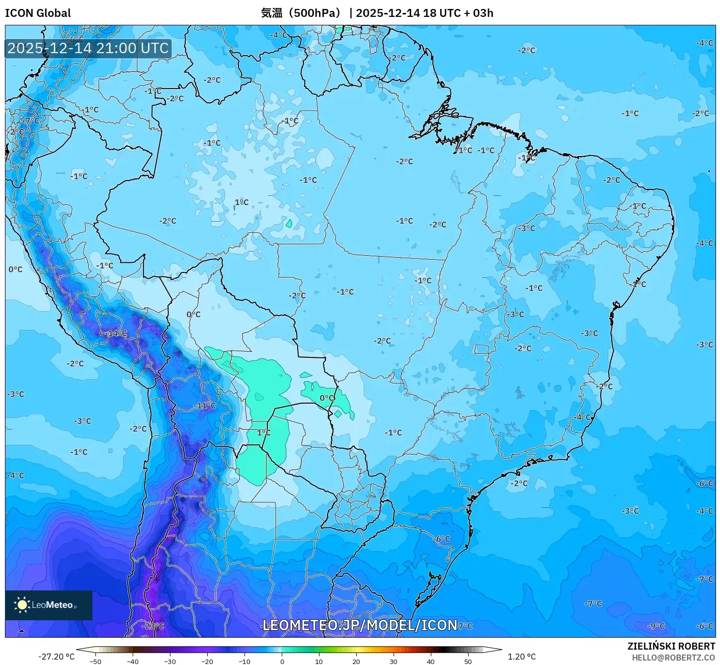 ICON model - ブラジル, 気温（500hPa）