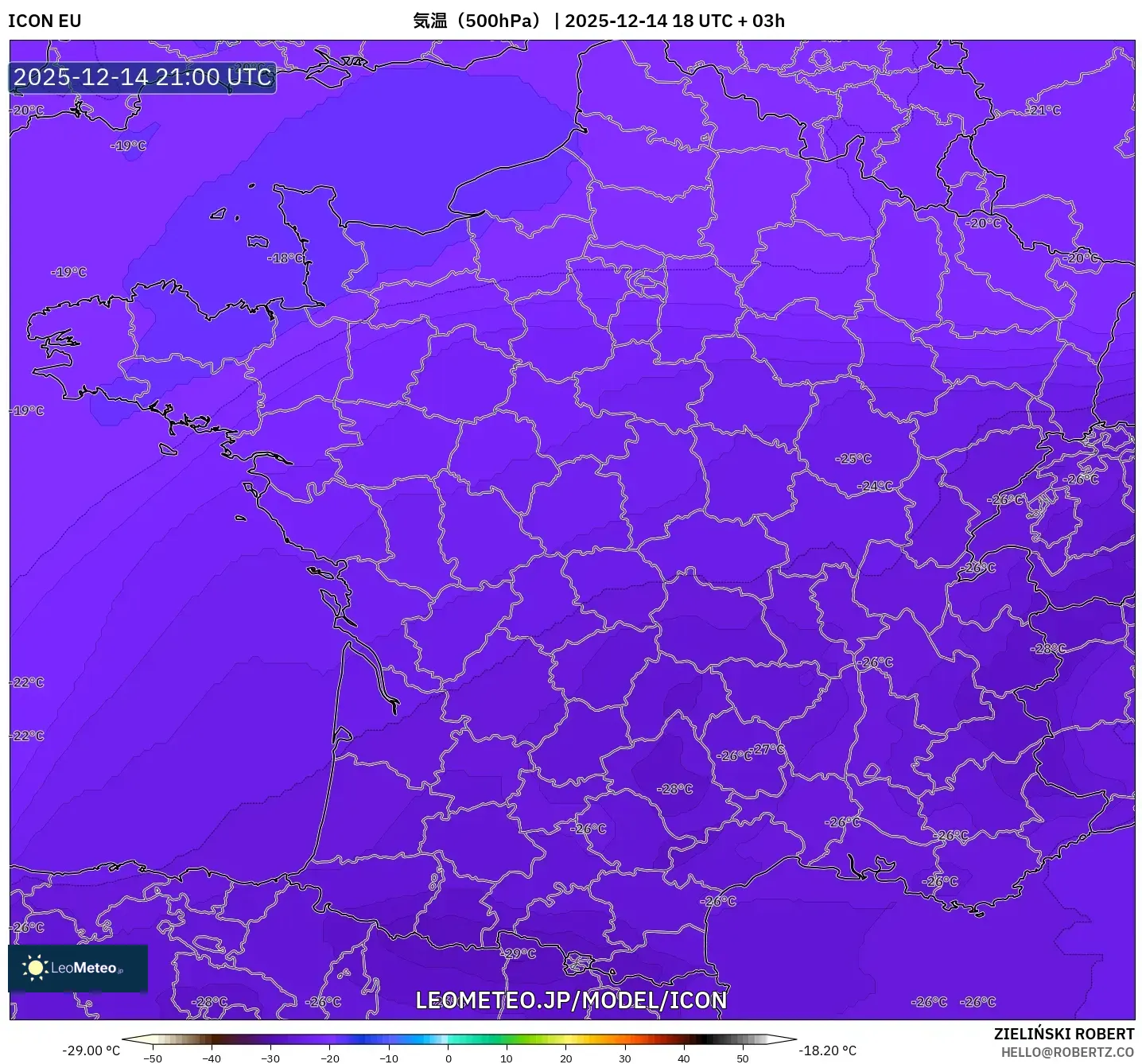 ICON model - フランス, 気温（500hPa）