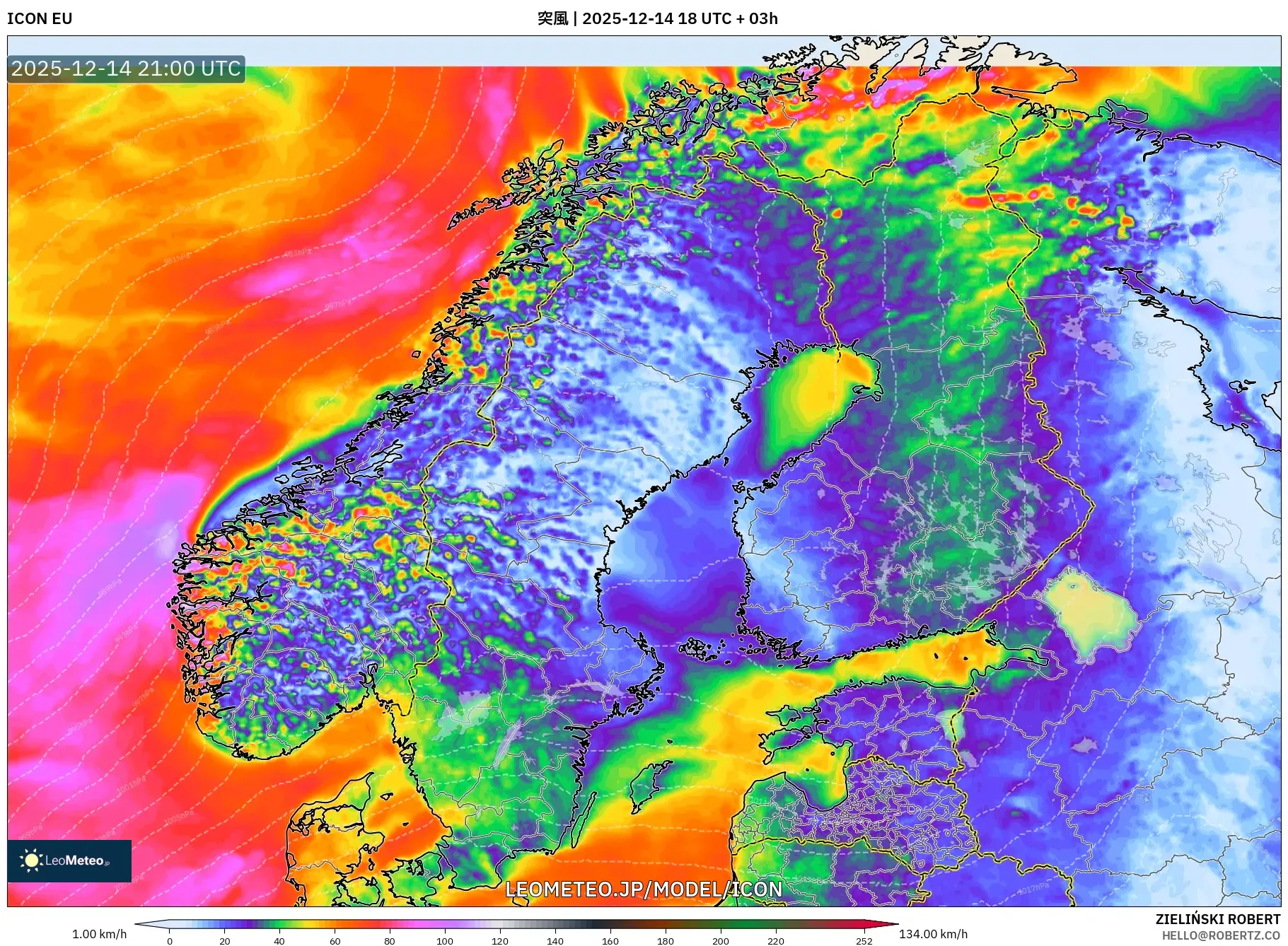 ICON model - スカンジナビア, 突風