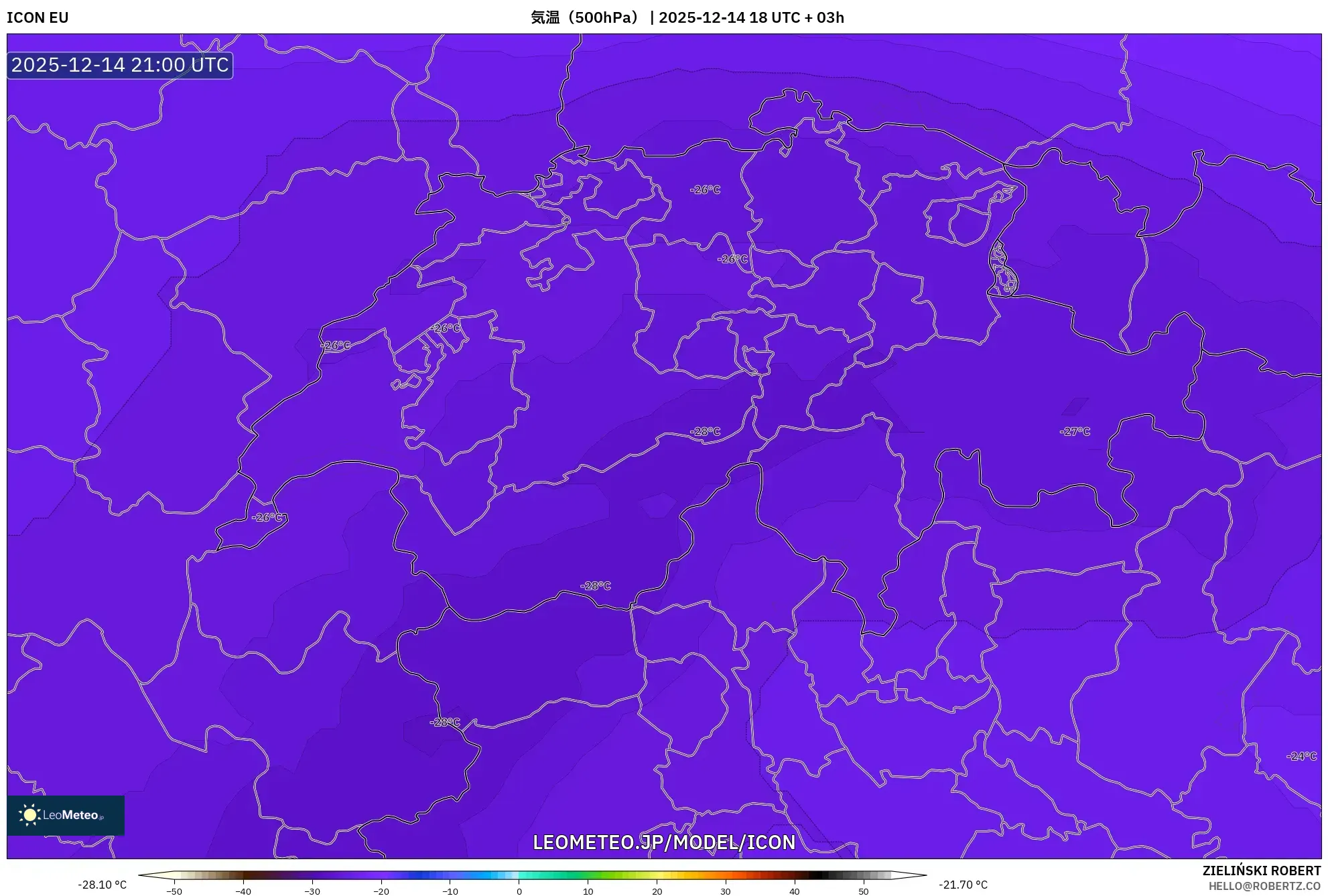 ICON model - スイス, 気温（500hPa）