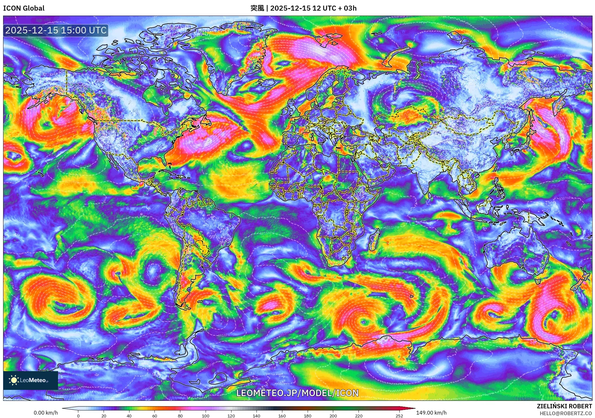 ICON model - 世界, 突風