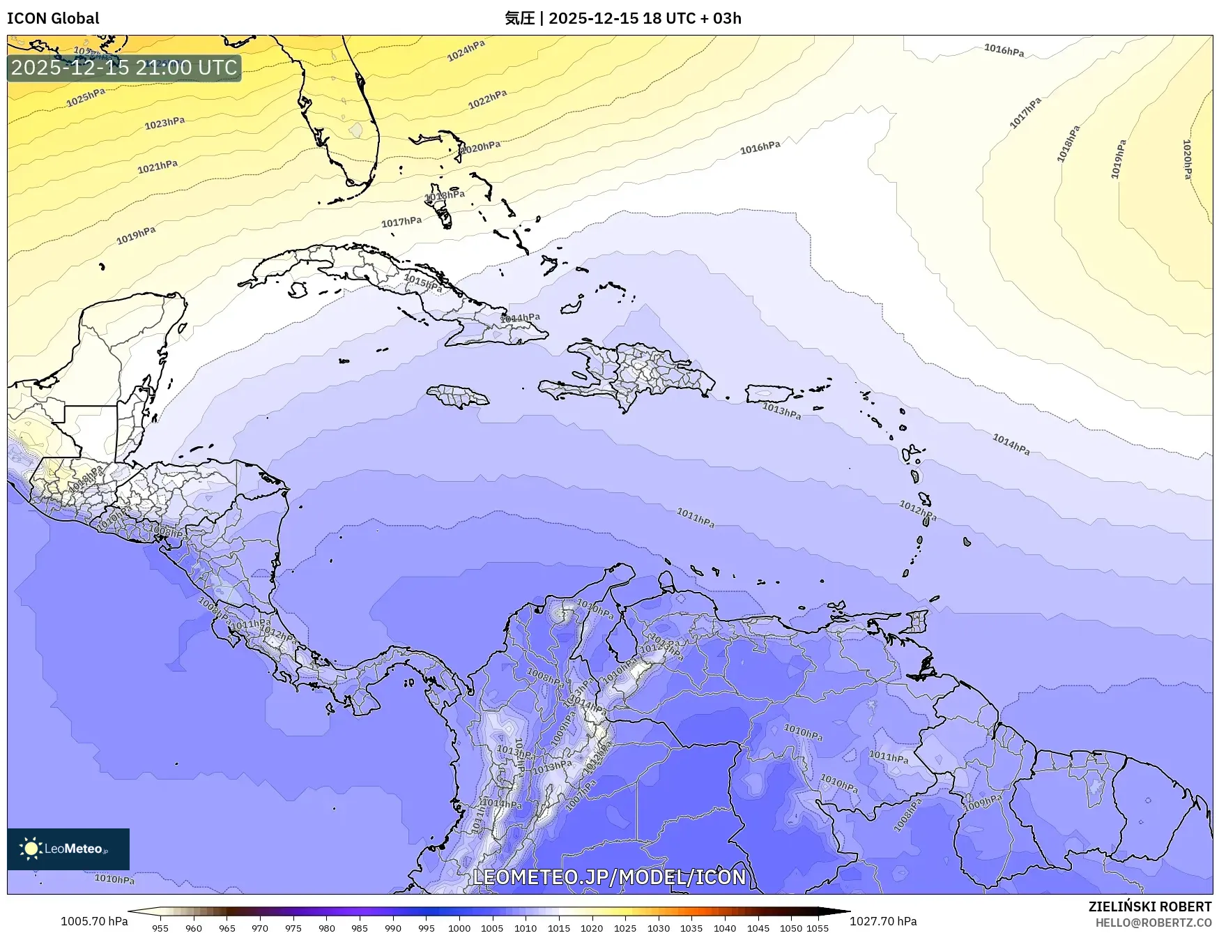 ICON model - カリブ海, 気圧
