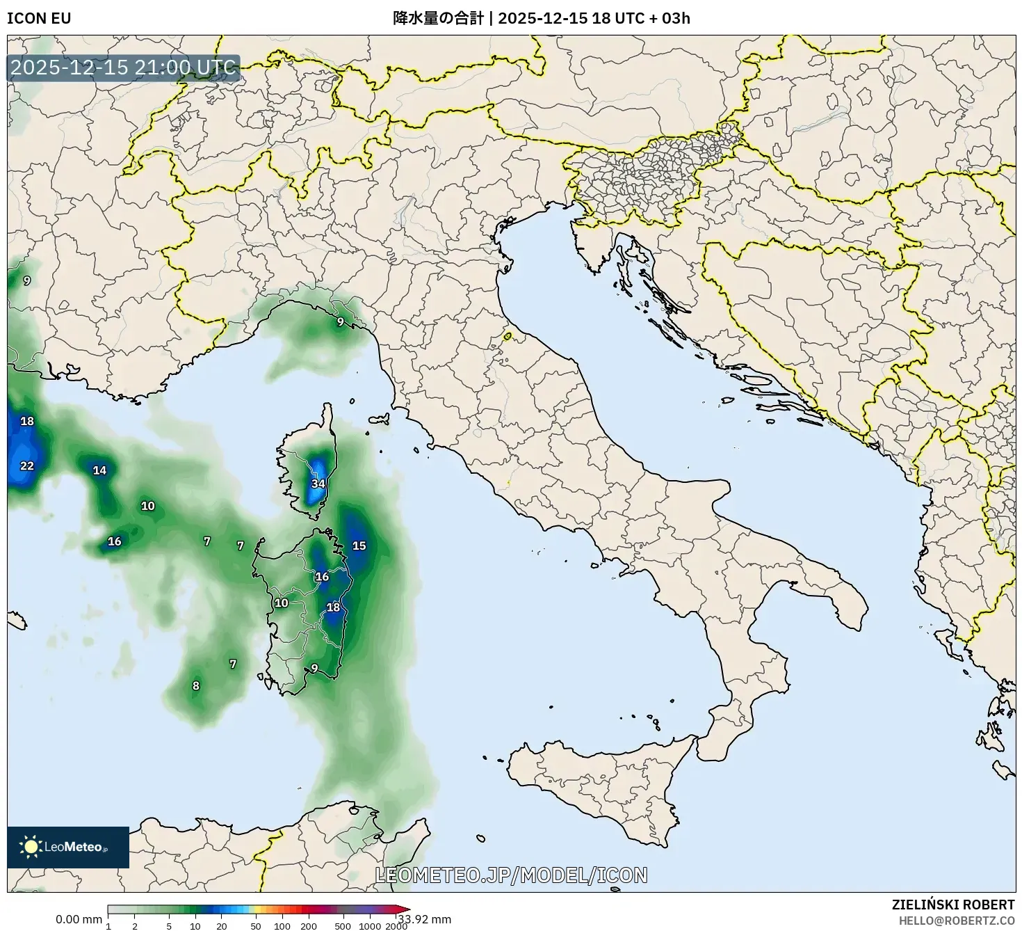 ICON model - イタリア, 降水量の合計