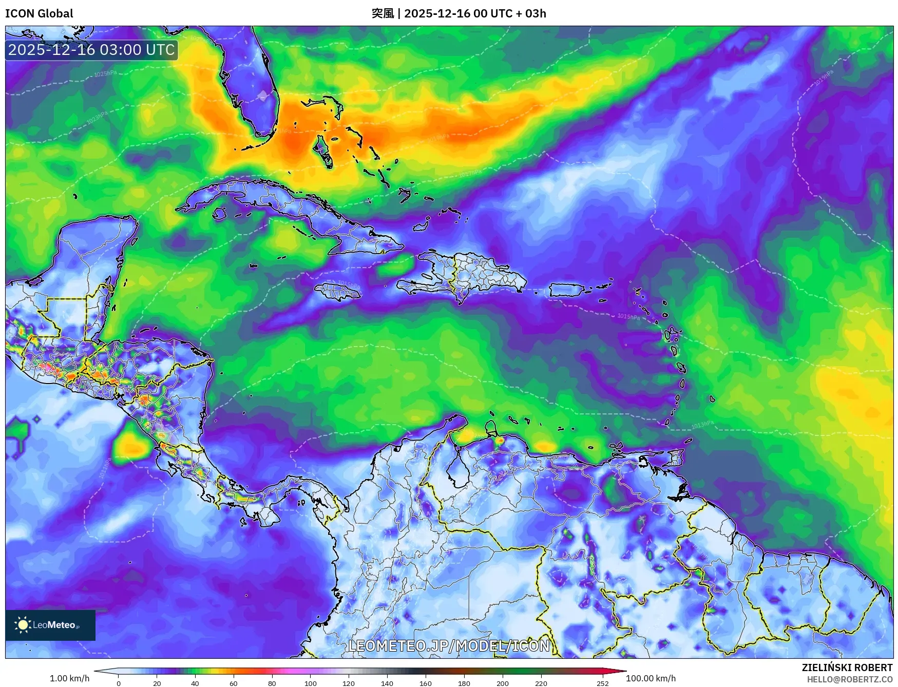 ICON model - カリブ海, 突風