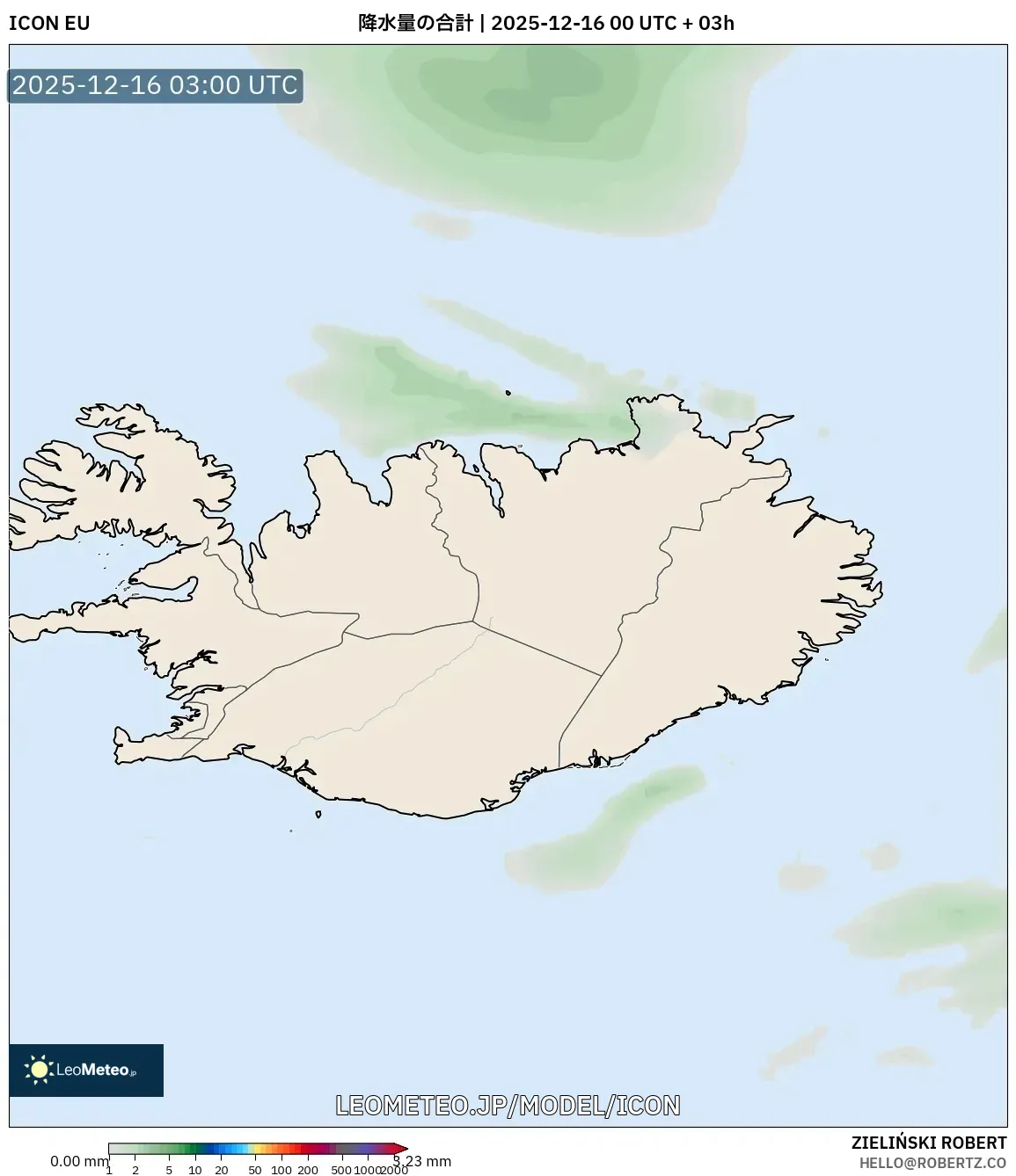 ICON model - アイスランド, 降水量の合計