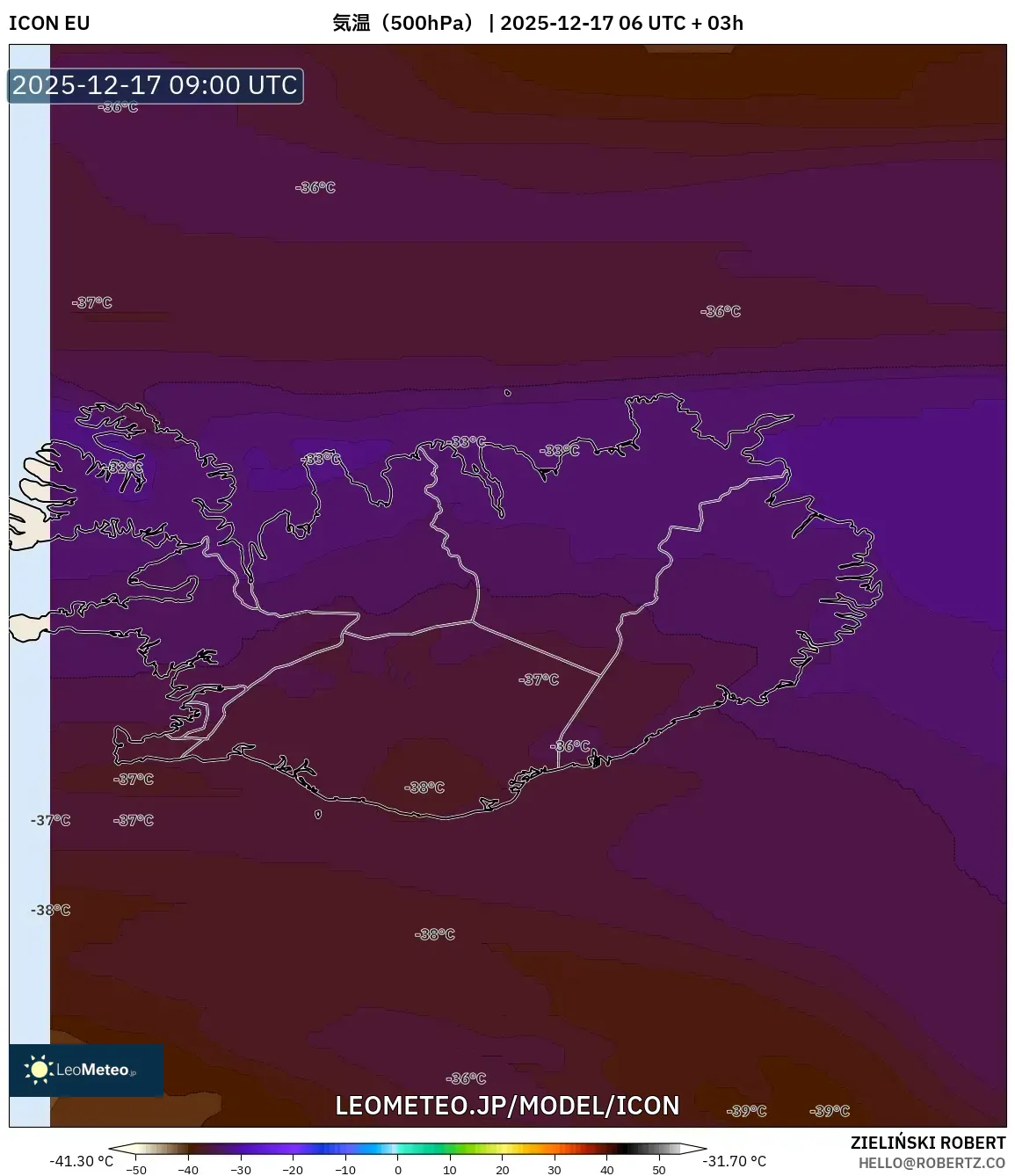 ICON model - アイスランド, 気温（500hPa）