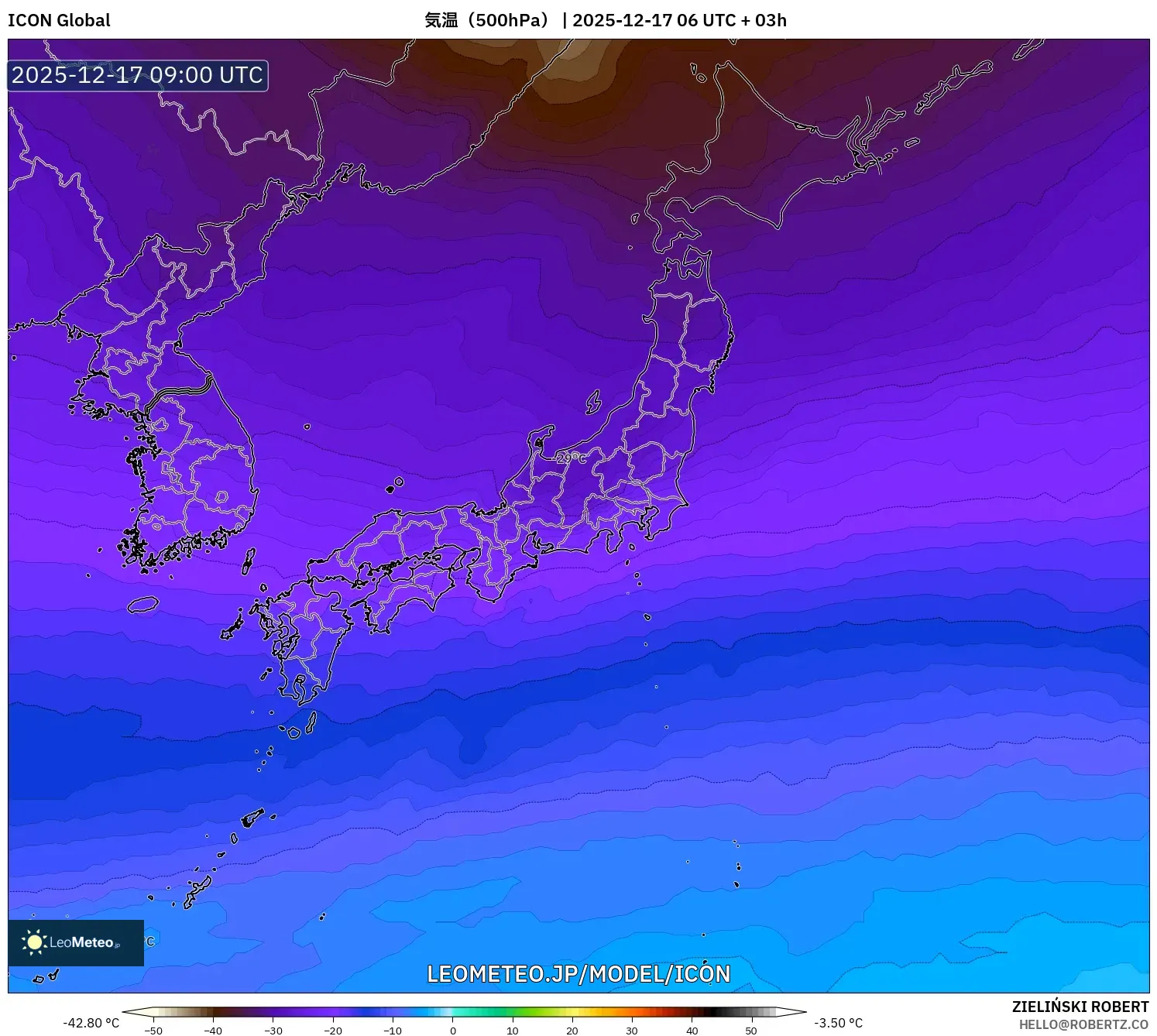 ICON model - 日本, 気温（500hPa）