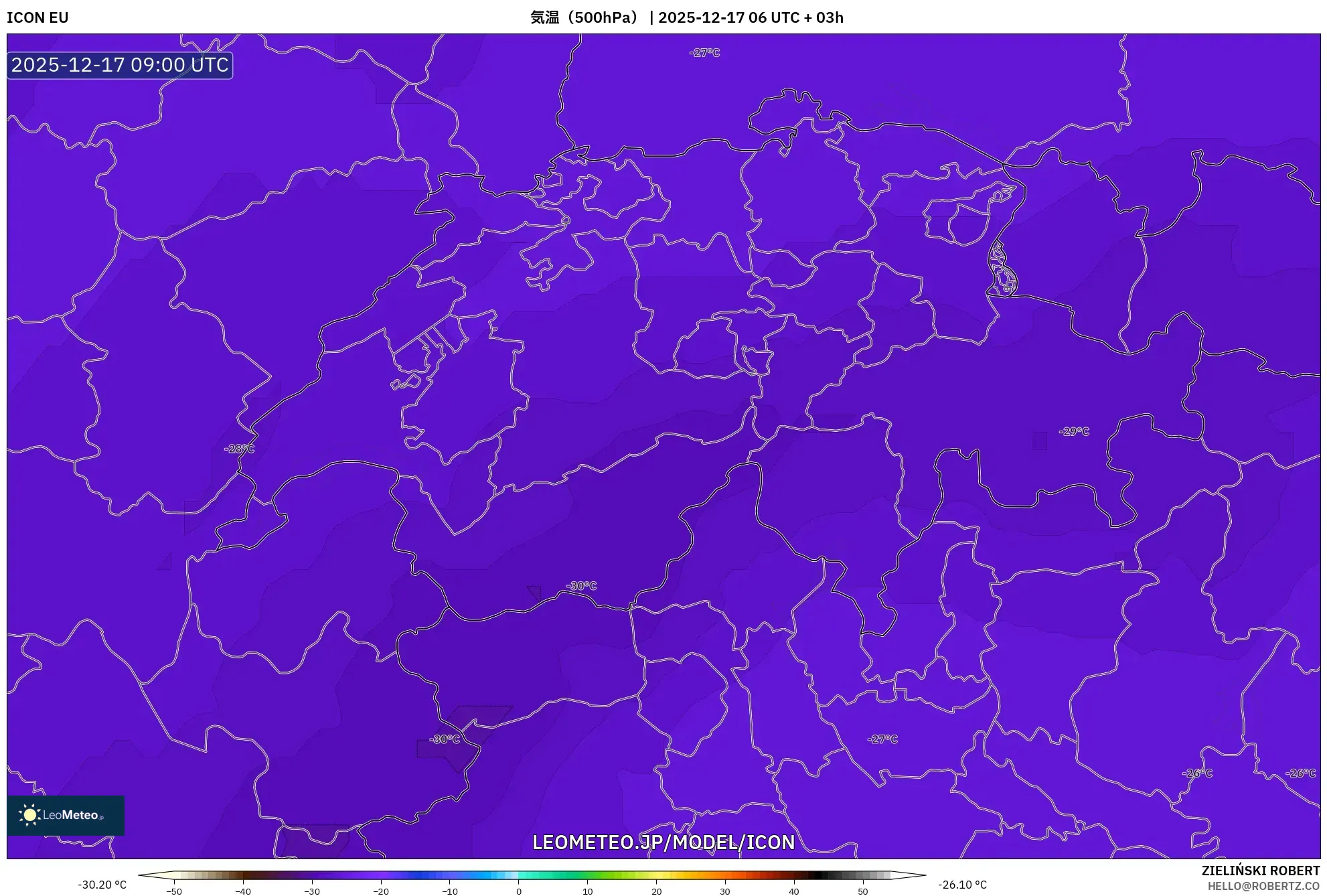 ICON model - スイス, 気温（500hPa）