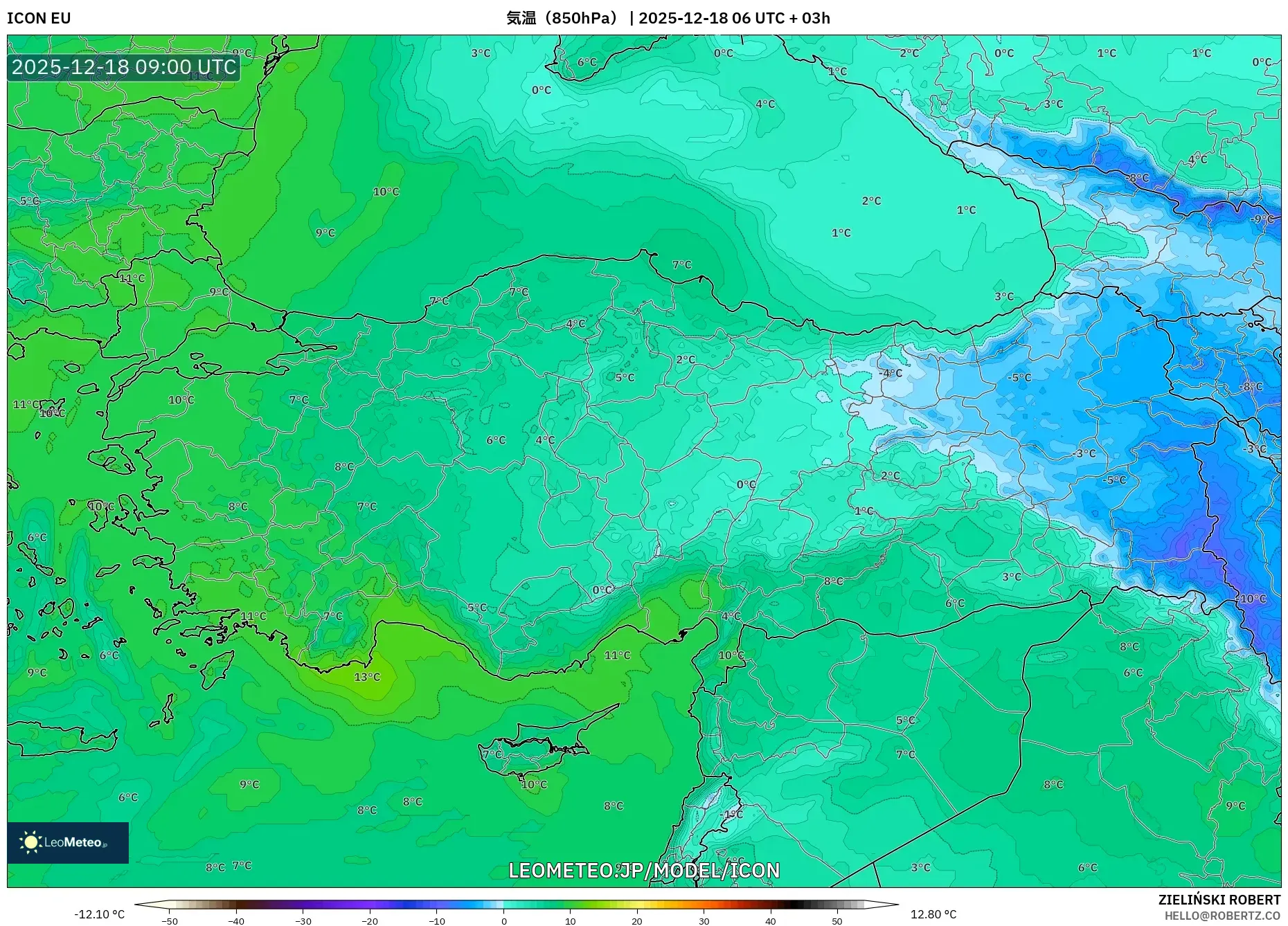 ICON model - トルコ, 気温（850hPa）