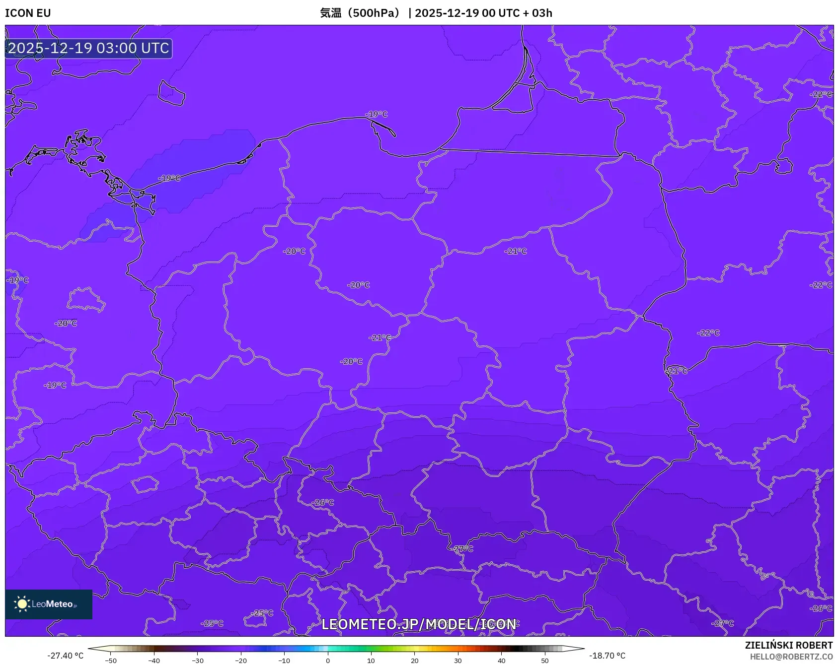 ICON model - ポーランド, 気温（500hPa）
