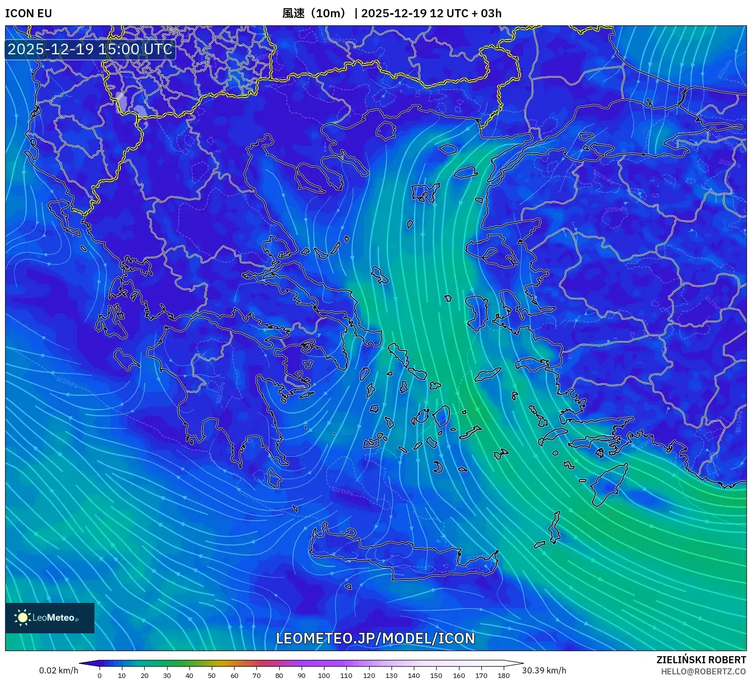 ICON model - ギリシャ, 風速（10m）