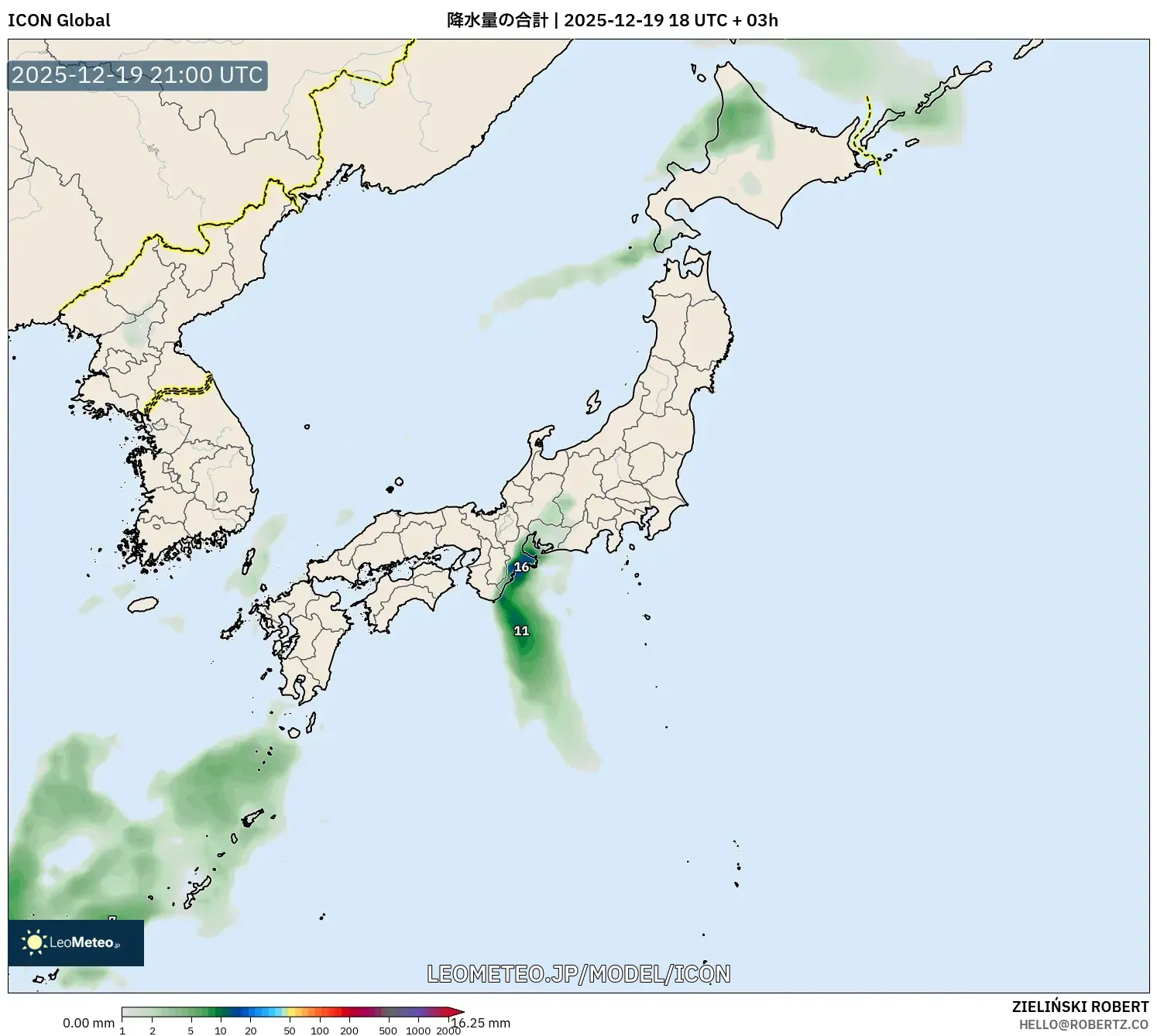 ICON model - 日本, 降水量の合計