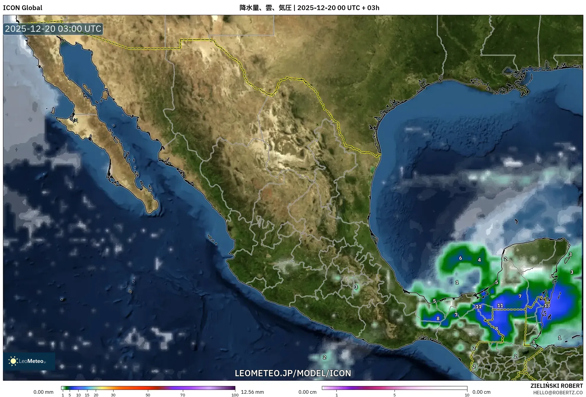 ICON model - メキシコ, 降水量、雲、気圧
