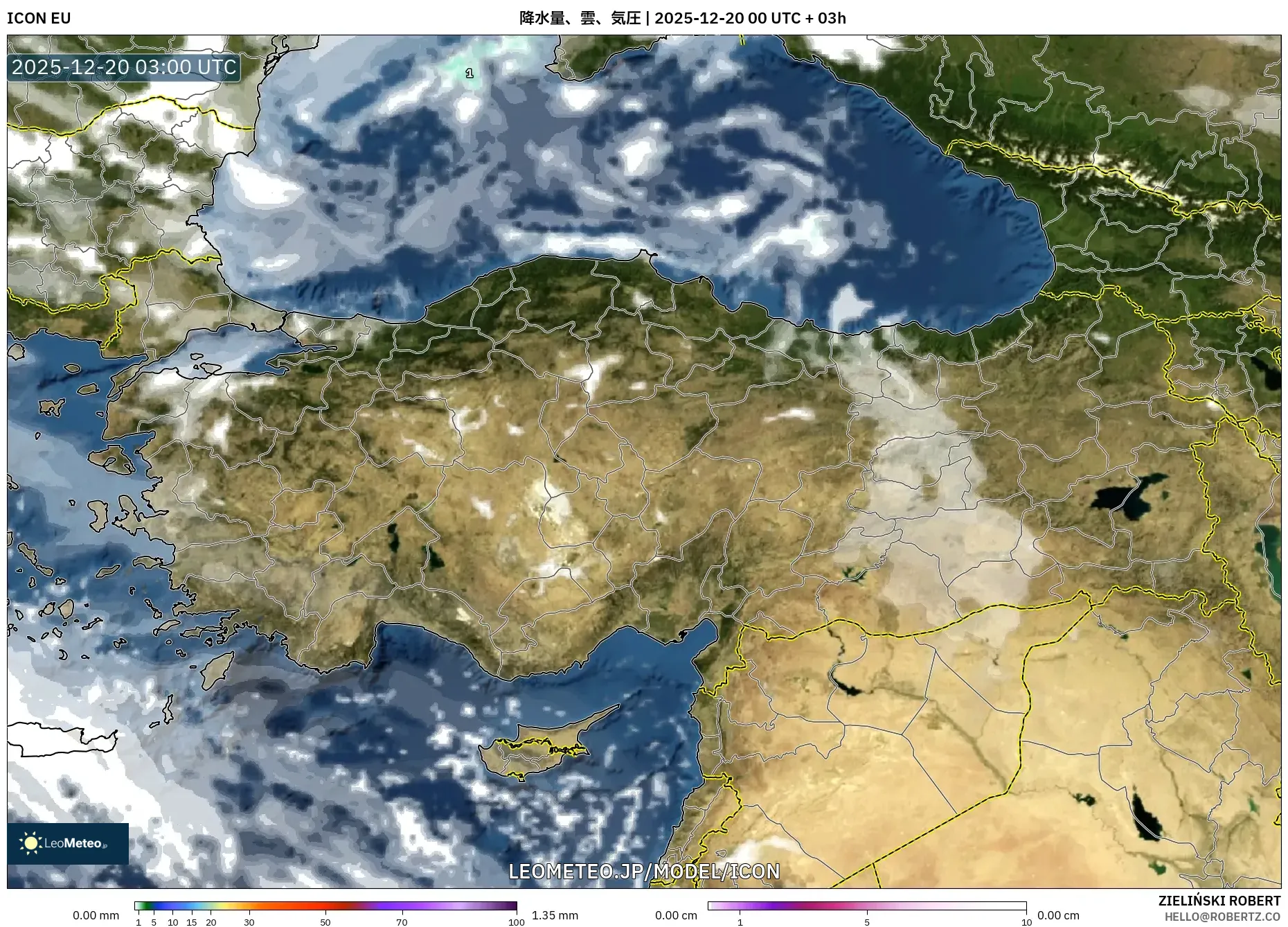 ICON model - トルコ, 降水量、雲、気圧
