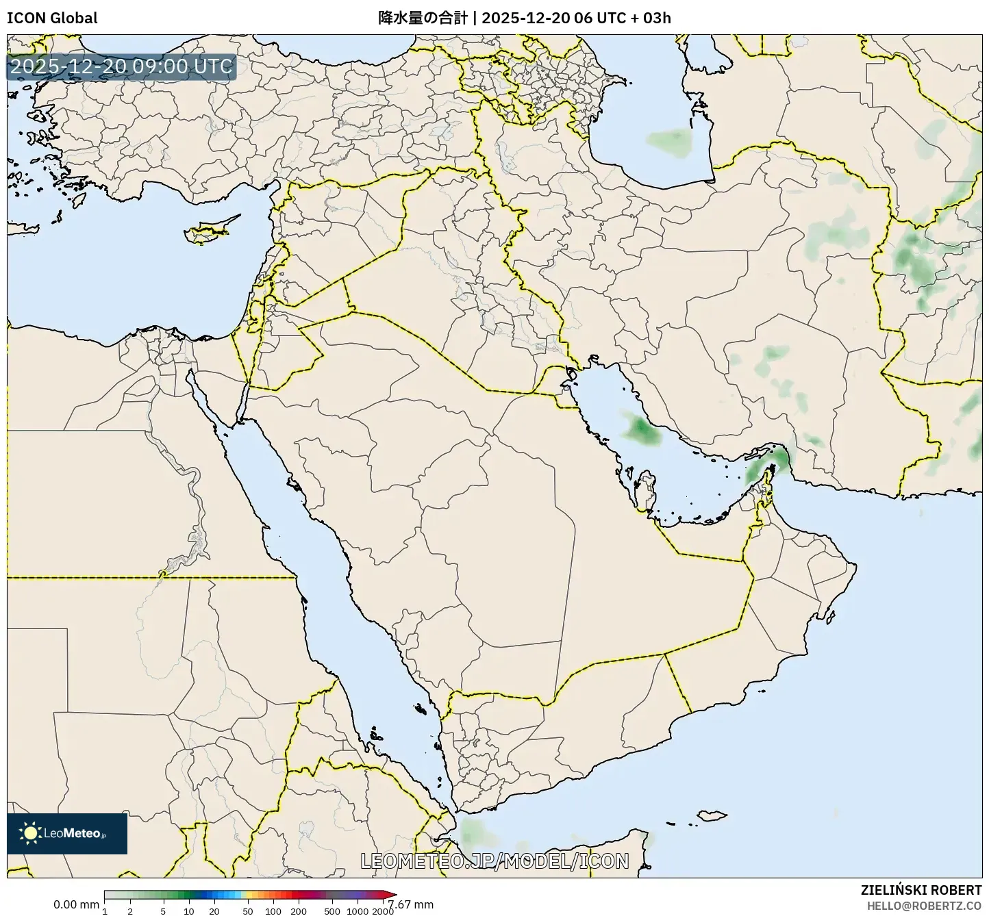 ICON model - 中東, 降水量の合計