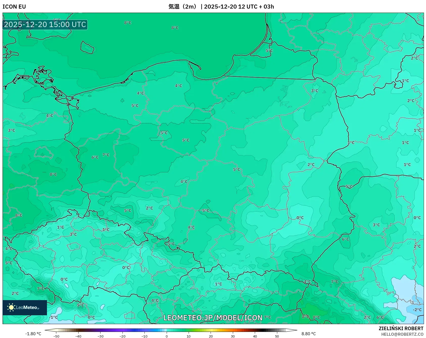 ICON model - ポーランド, 気温（2m）