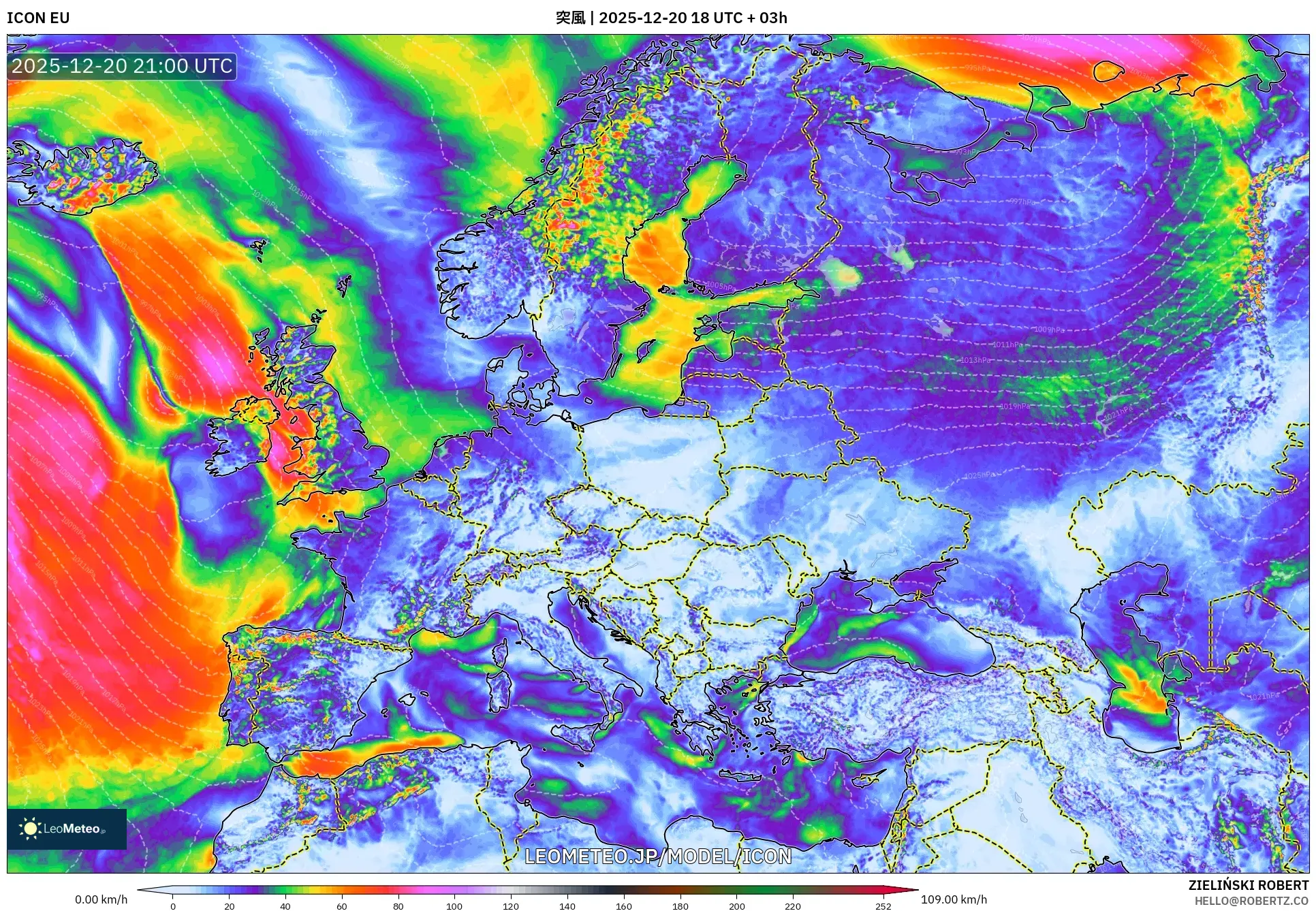 ICON model - ヨーロッパ, 突風