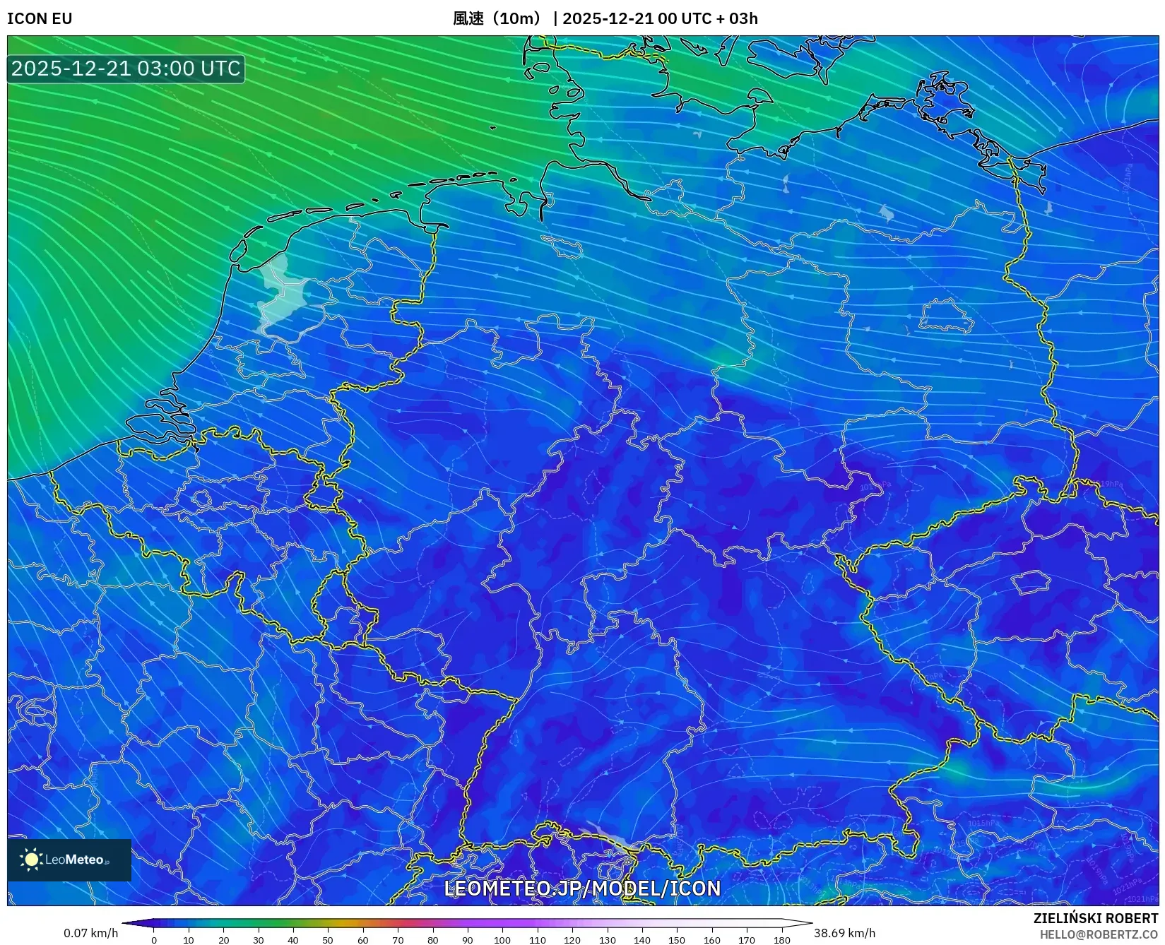 ICON model - ドイツ, 風速（10m）