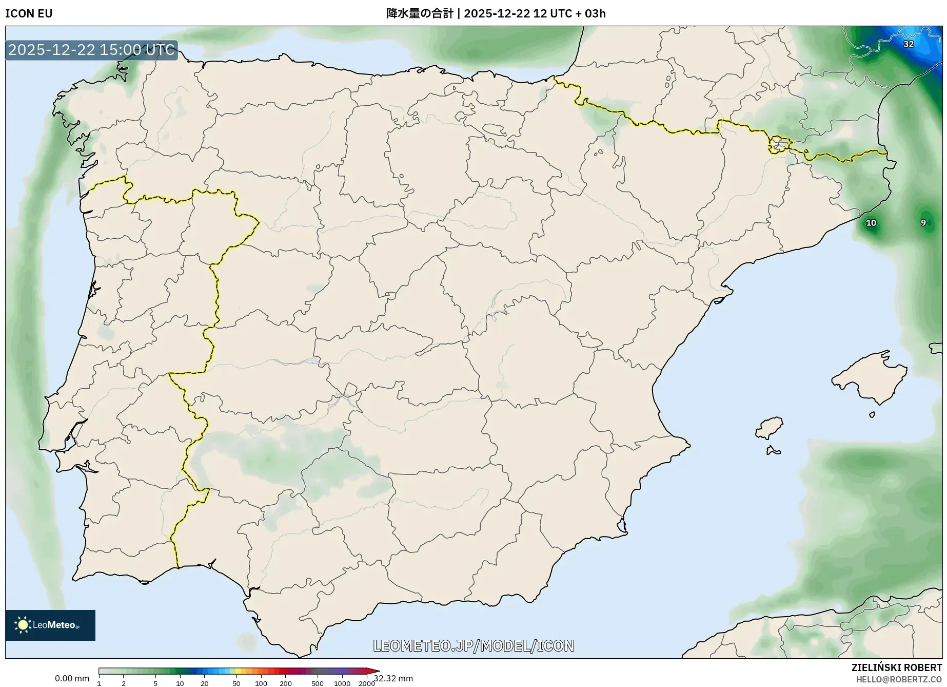 ICON model - スペイン, 降水量の合計