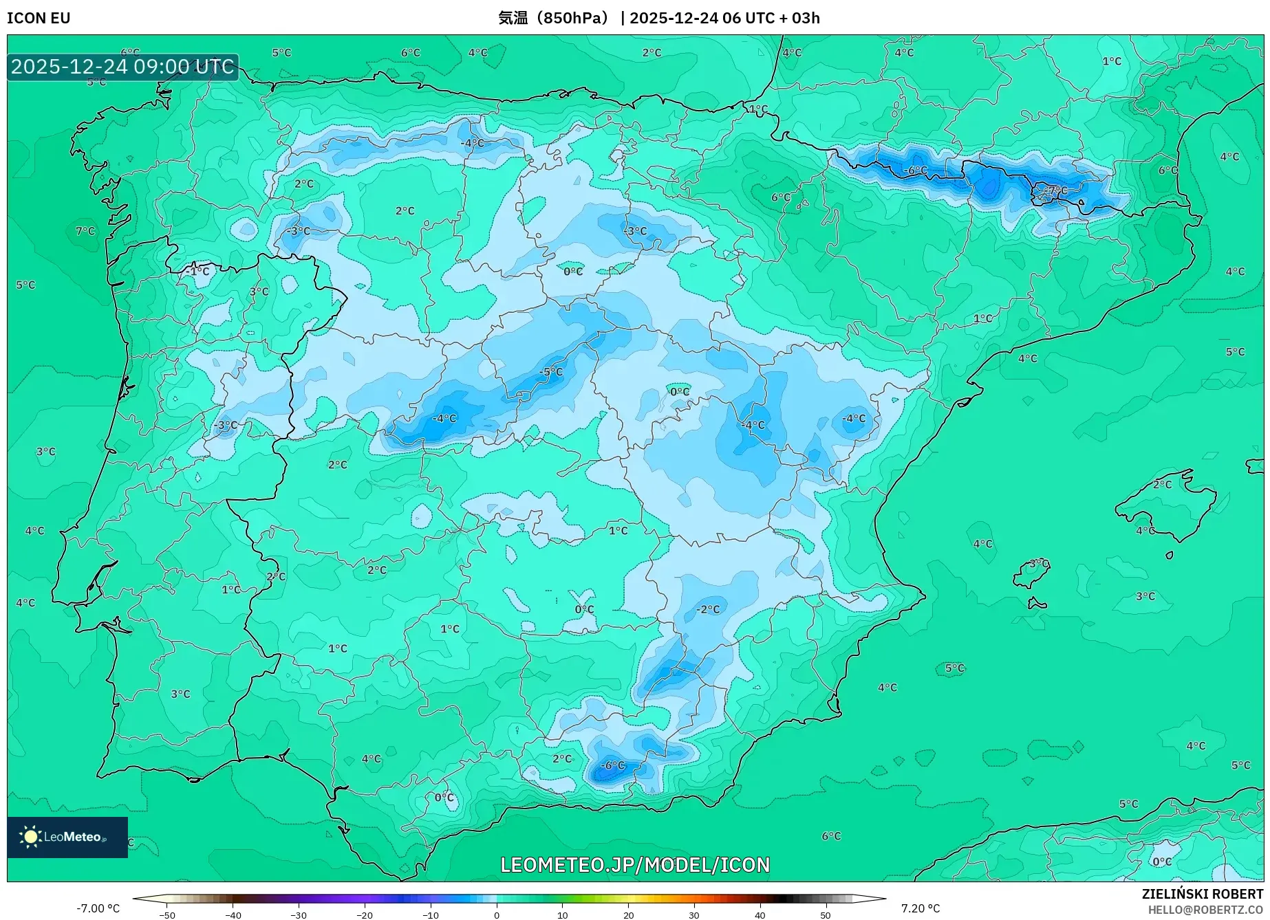 ICON model - スペイン, 気温（850hPa）
