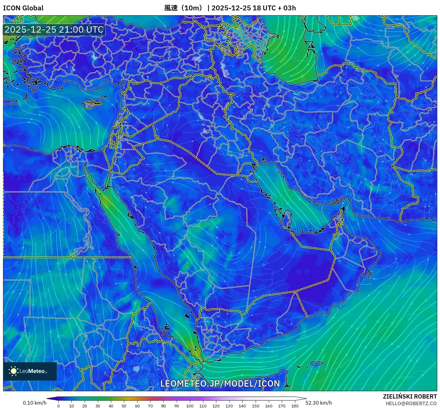 ICON model - 中東, 風速（10m）