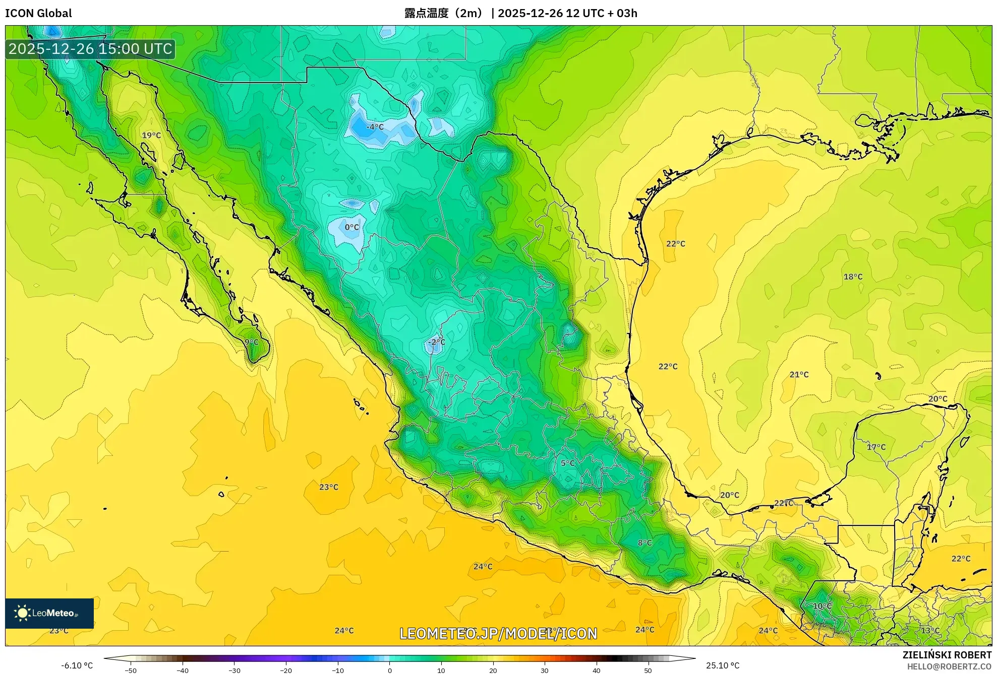 ICON model - メキシコ, 露点温度（2m）
