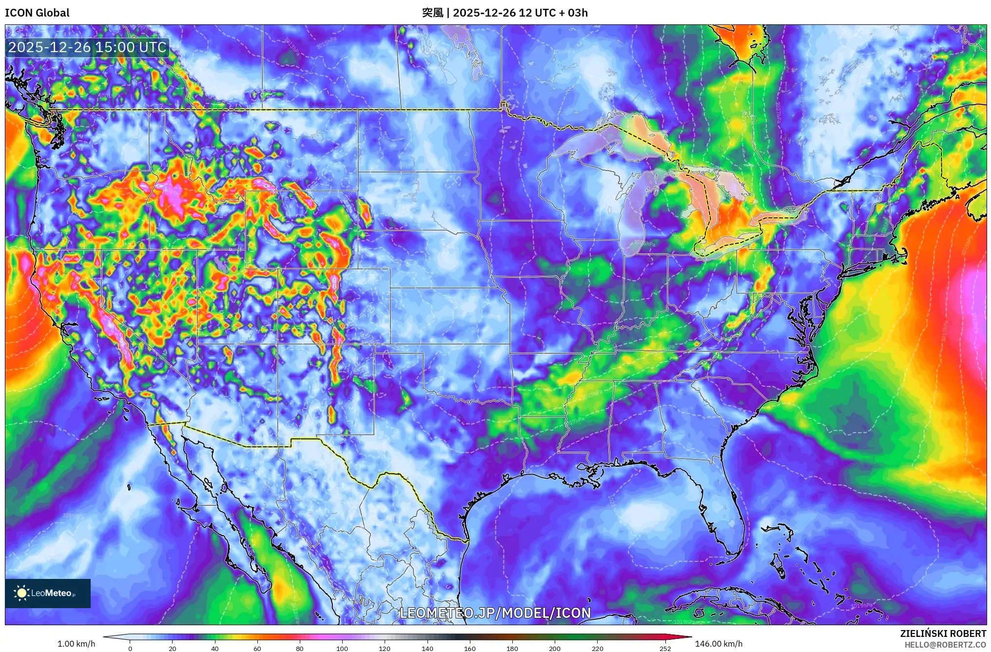 ICON model - アメリカ合衆国, 突風