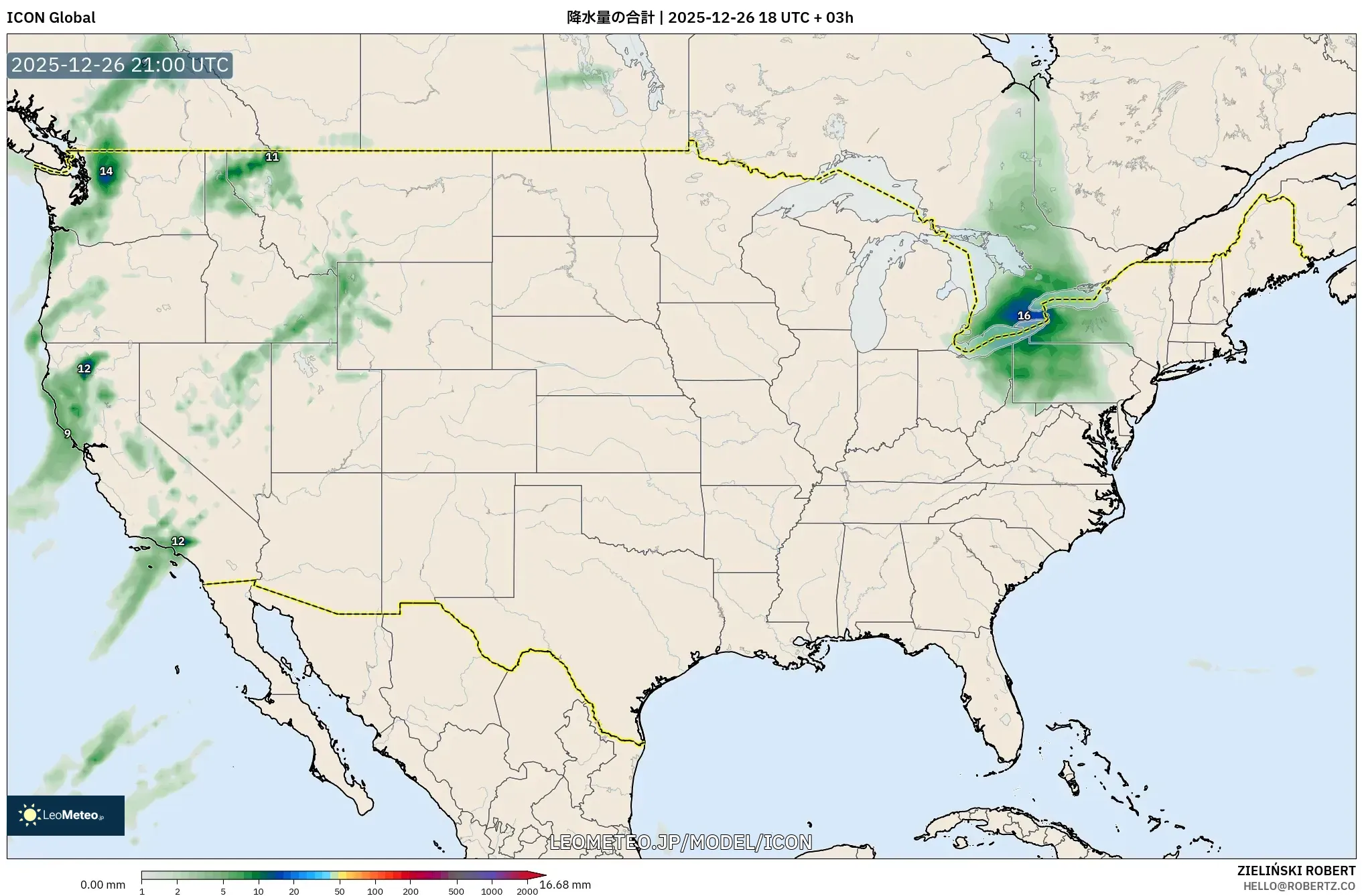 ICON model - アメリカ合衆国, 降水量の合計