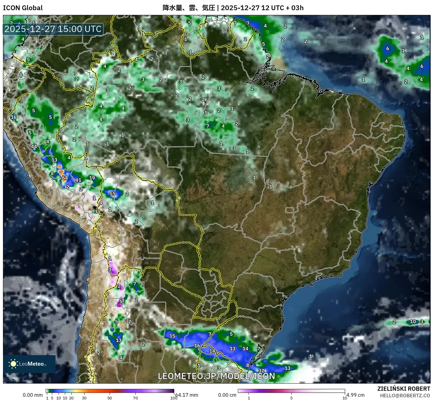 ICON model - ブラジル, 降水量、雲、気圧