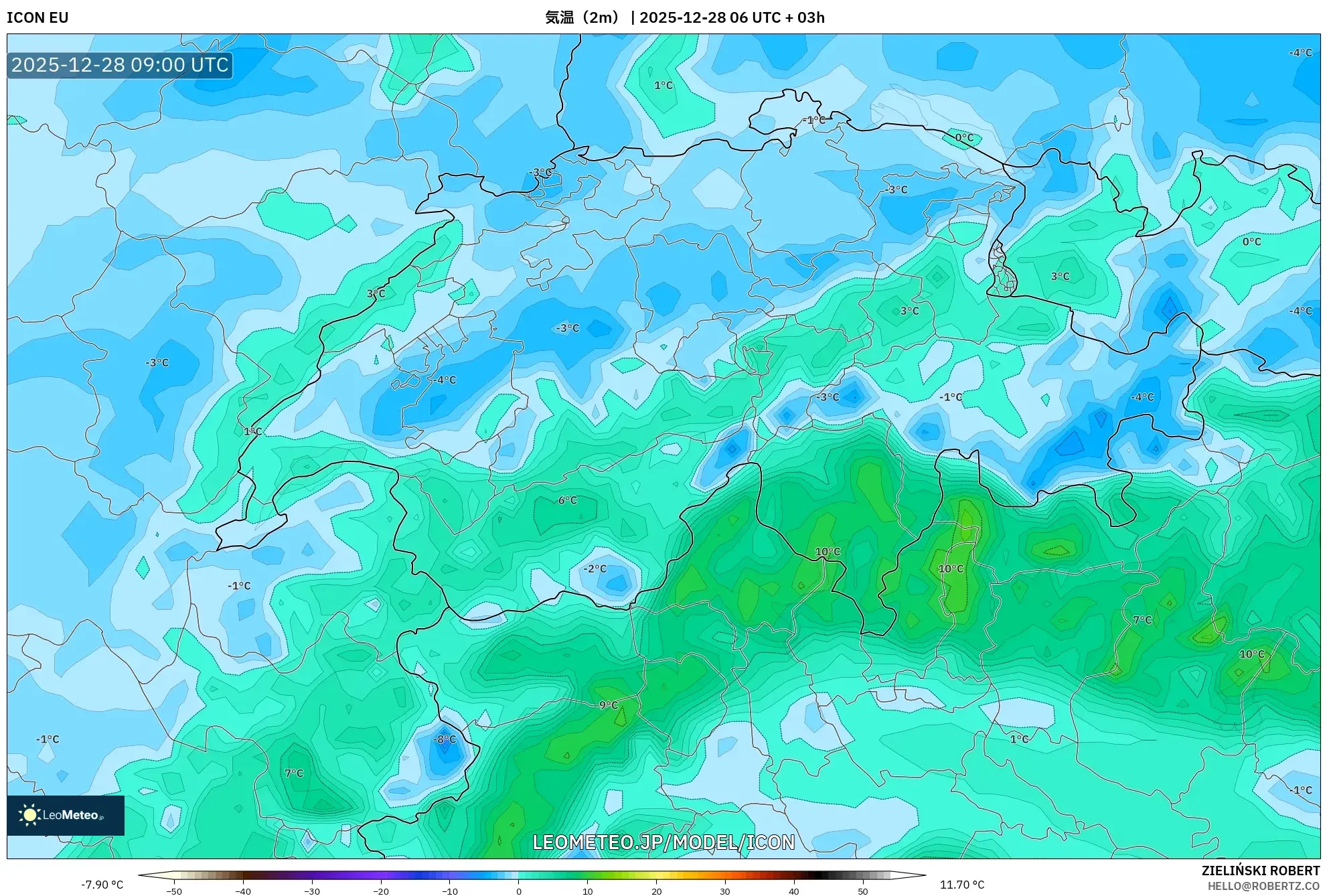 ICON model - スイス, 気温（2m）