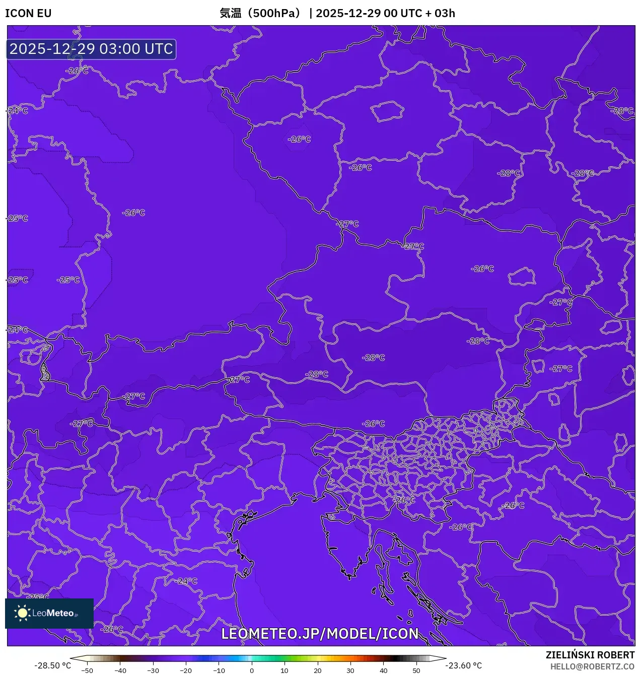ICON model - オーストリア, 気温（500hPa）