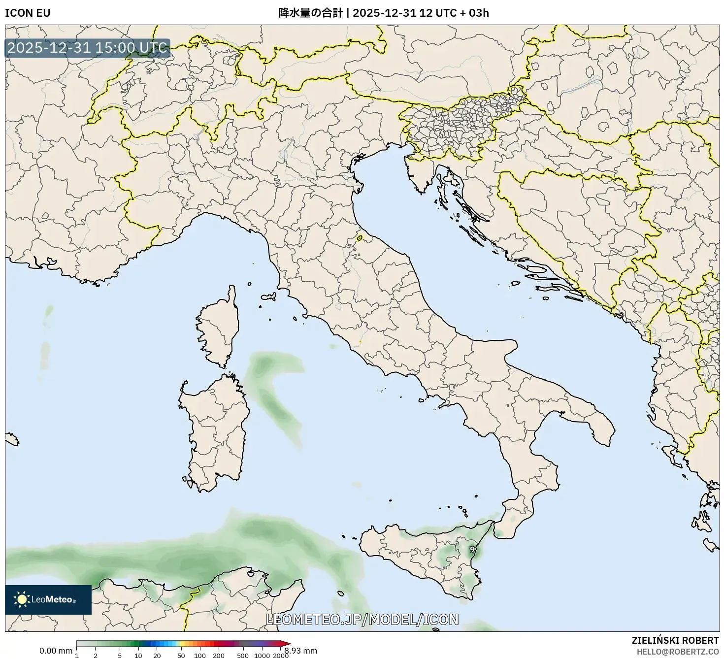 ICON model - イタリア, 降水量の合計