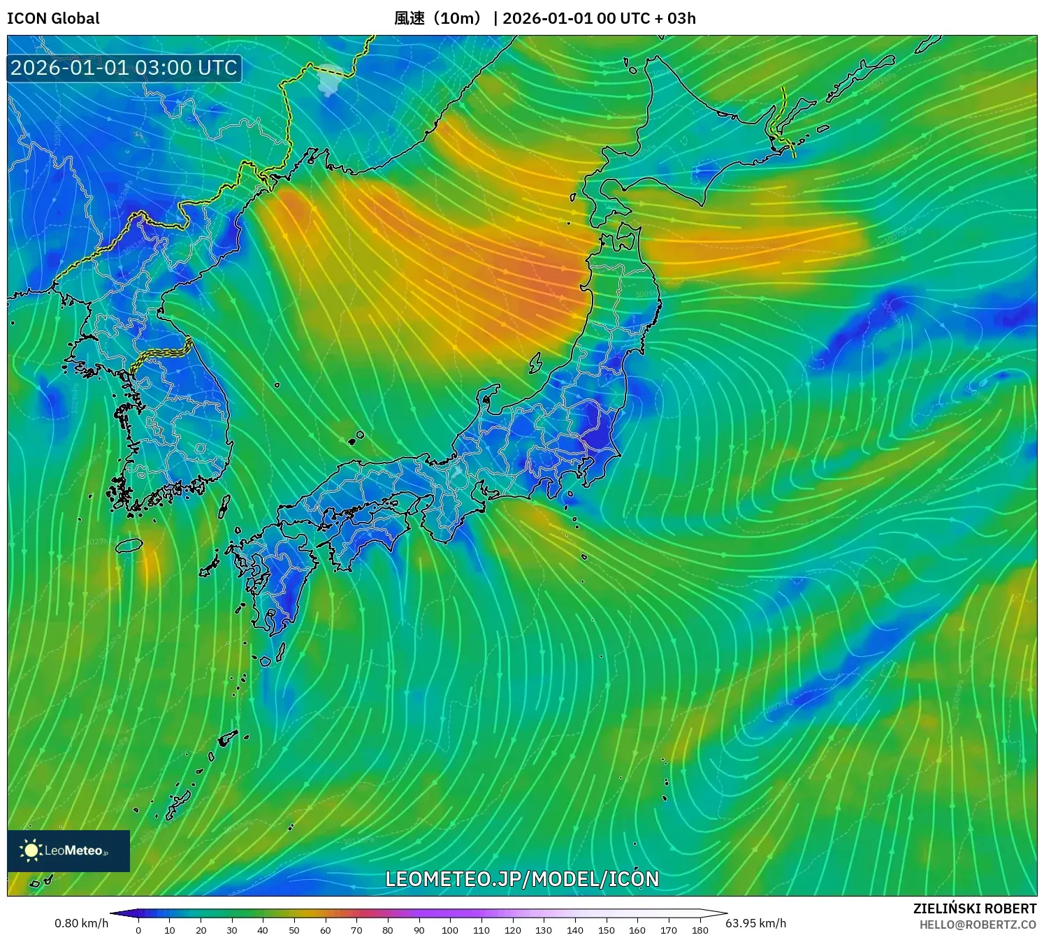 ICON model - 日本, 風速（10m）