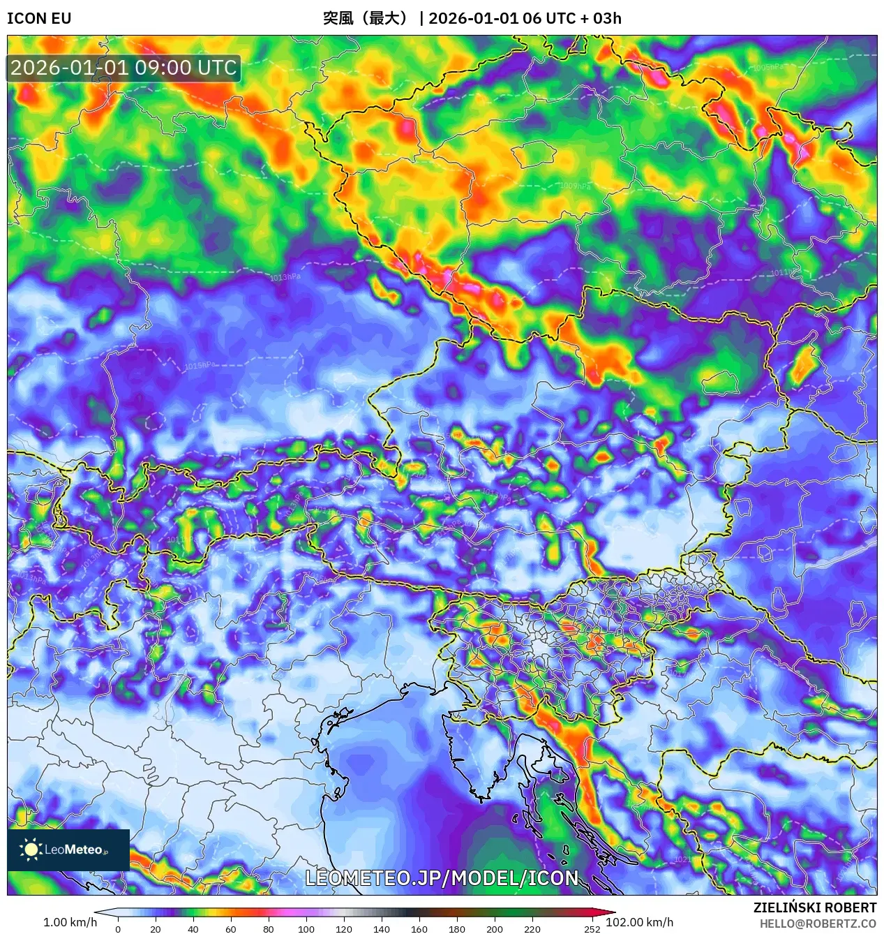 ICON model - オーストリア, 突風（最大）