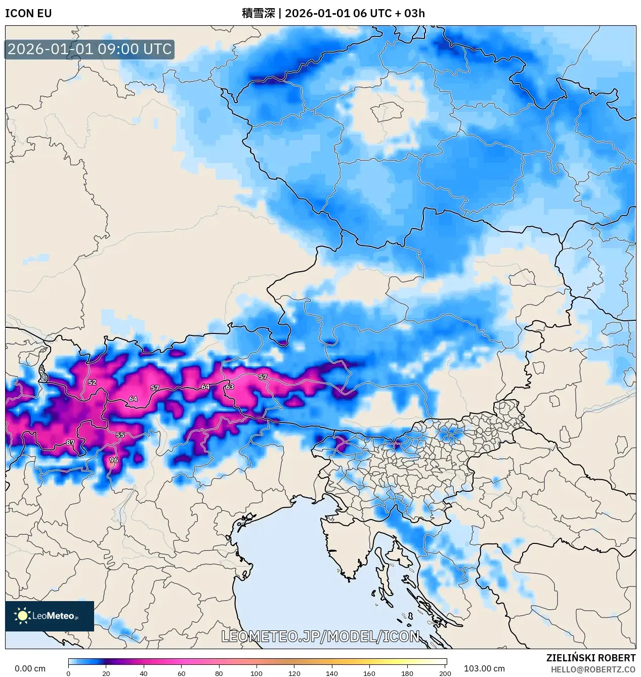 ICON model - オーストリア, 積雪深