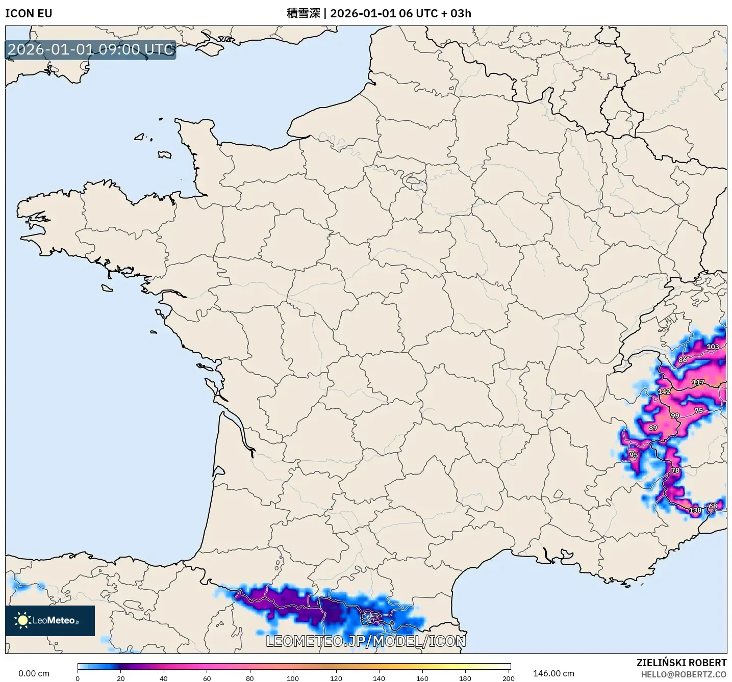 ICON model - フランス, 積雪深