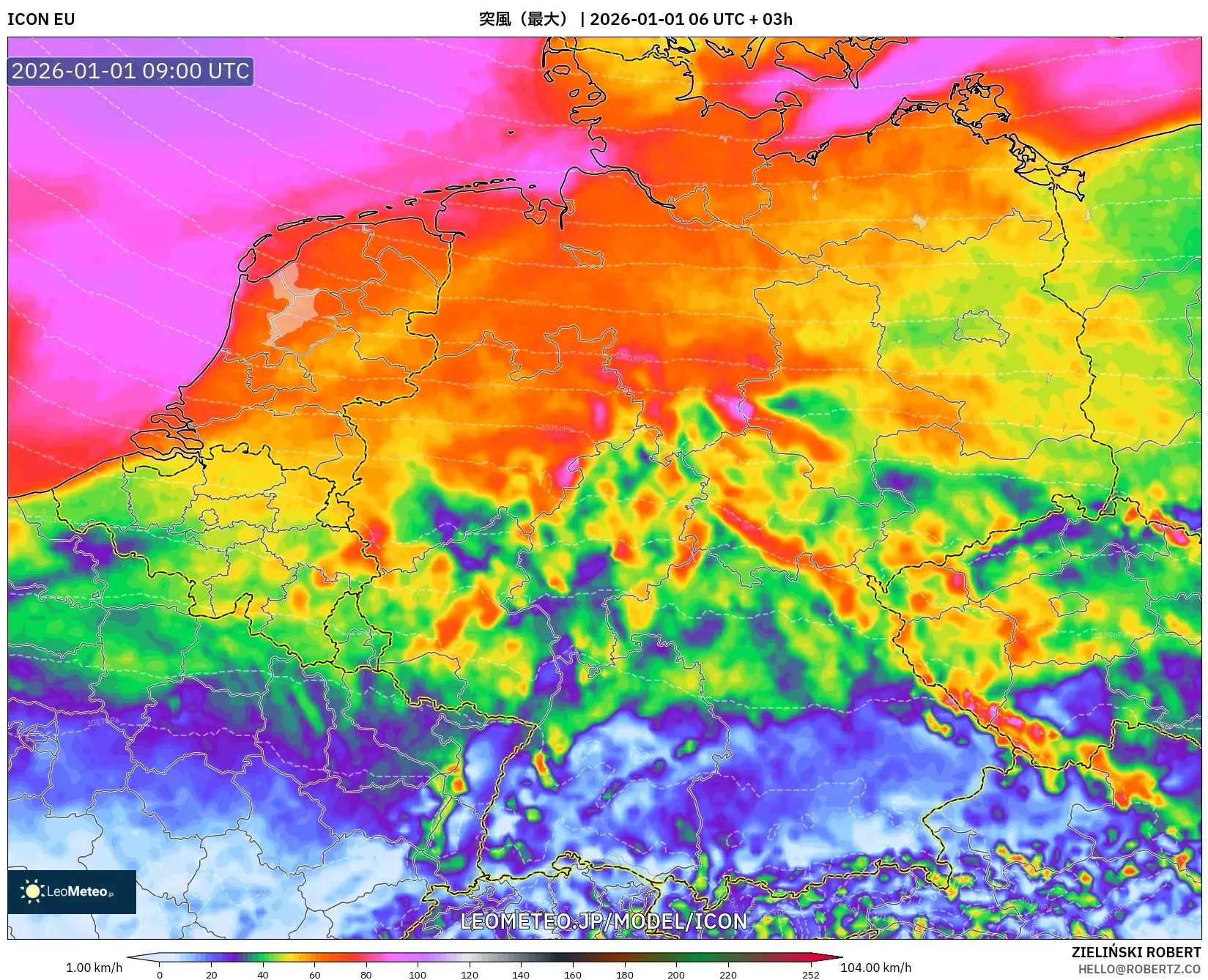 ICON model - ドイツ, 突風（最大）